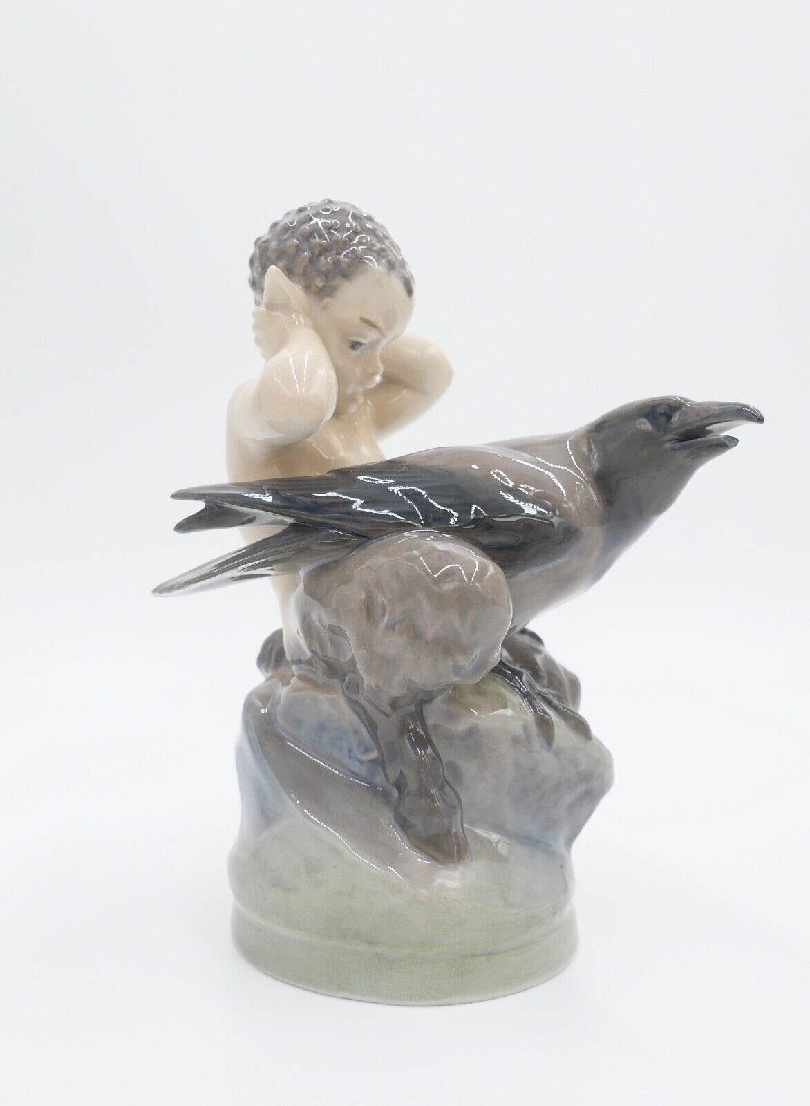 ROYAL COPENHAGEN Porzellan Figur Faun mit Krähe 2113 Christian Thomson - Antikhandel-Stuttgart