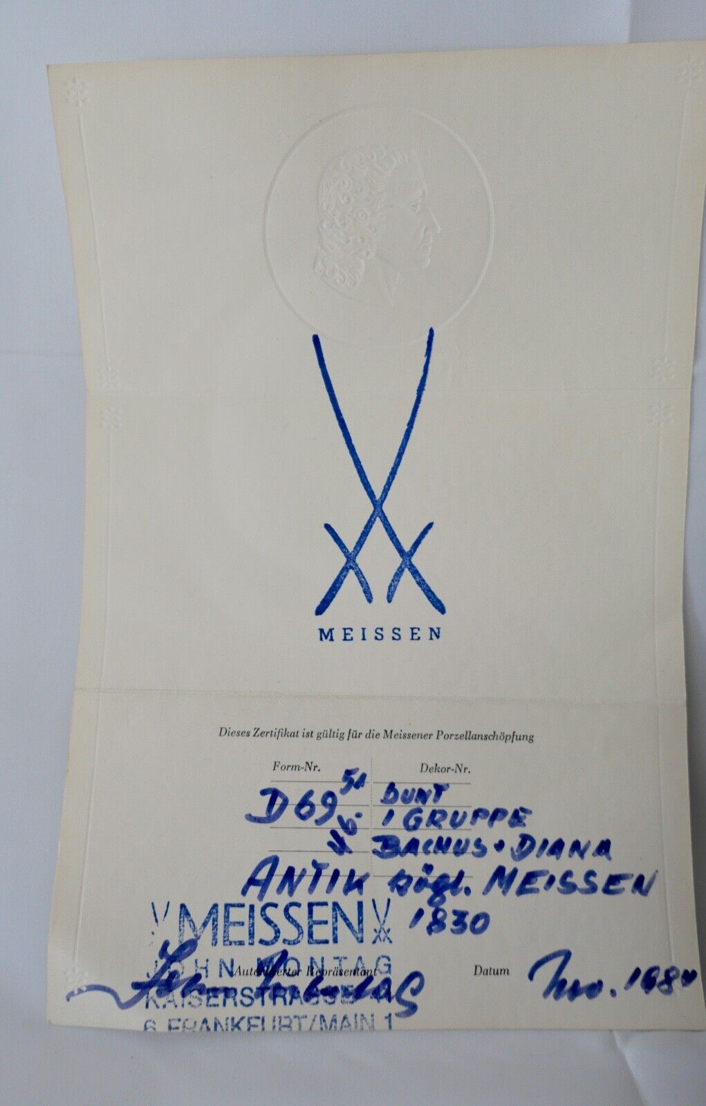 1830 Meissen Figurengruppe 1. Wahl Bacchus & Diana D63 51 46 Zertifikat 24cm - Antikhandel-Stuttgart