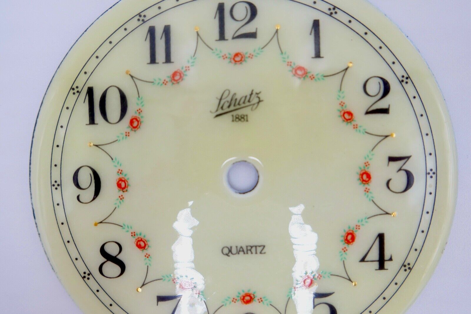 Zifferblatt Ø 102mm NEU Emaille SCHATZ 1881 QUARTZ für Kaminuhr Tischuhr usw. - Antikhandel-Stuttgart