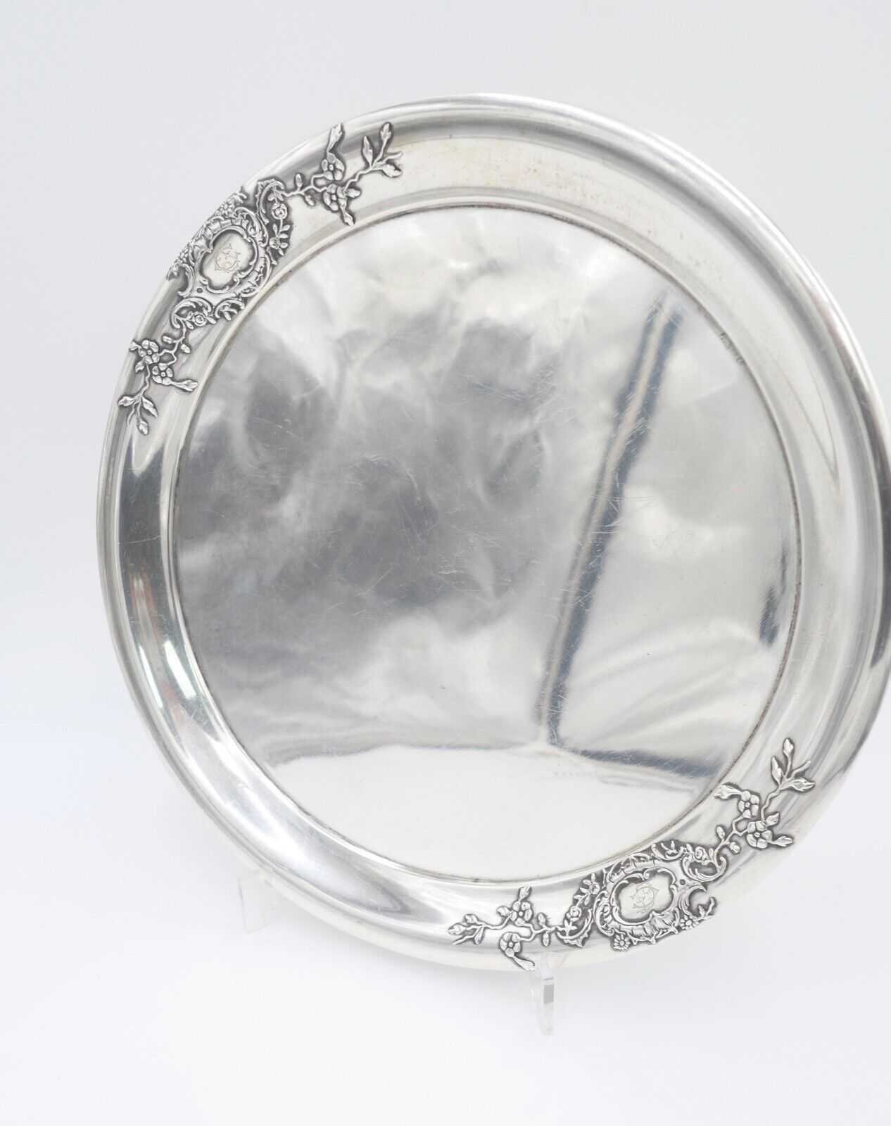 LAZARUS POSEN 800 Silber um 1900 Jugendstil Tablett Servierplatte Ø32cm Monogram - Antikhandel-Stuttgart