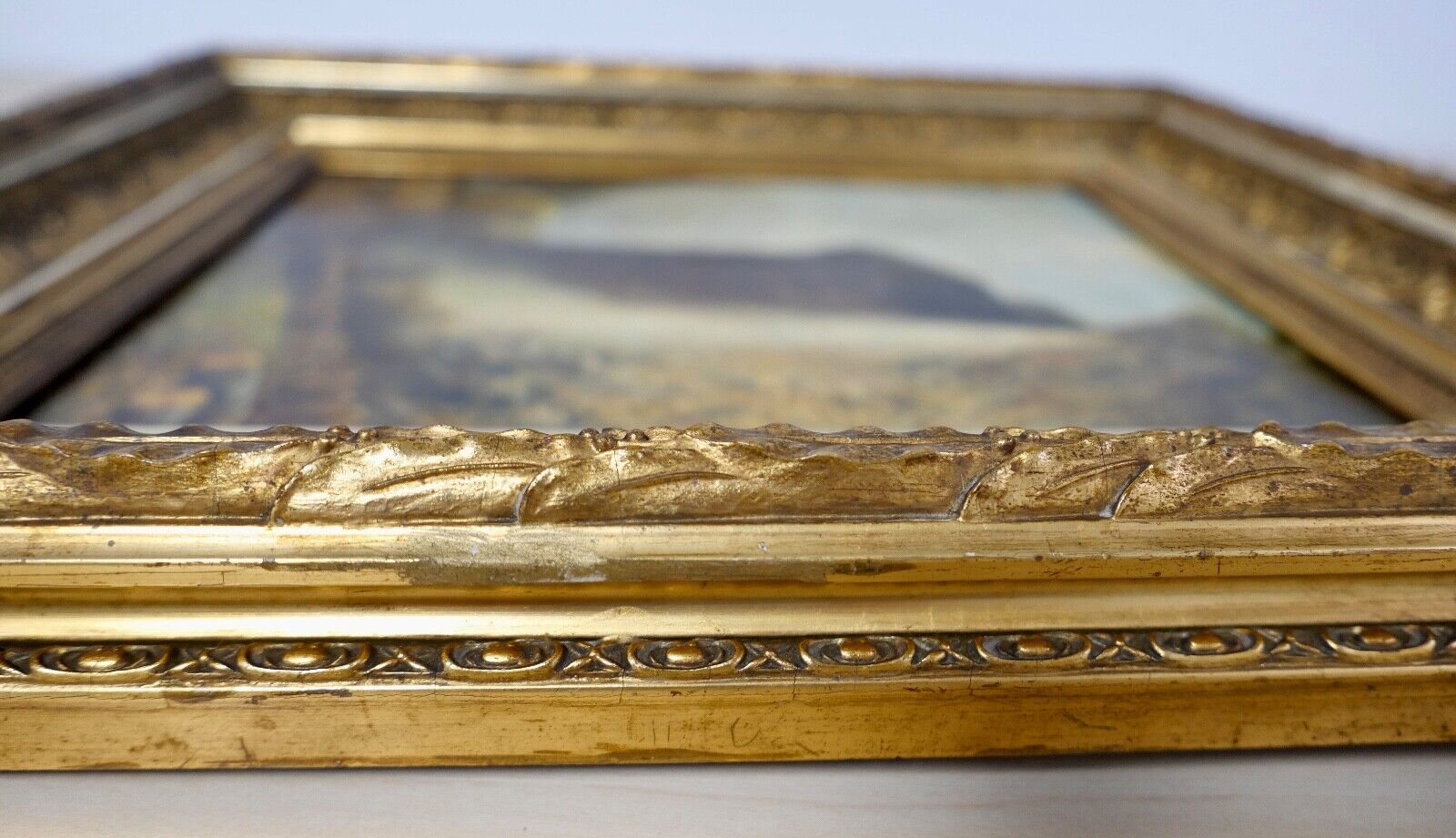 antikes Gemälde Berghütte Landschaft Öl Holz Prunkrahmen 51x42cm signiert R99 - Antikhandel-Stuttgart