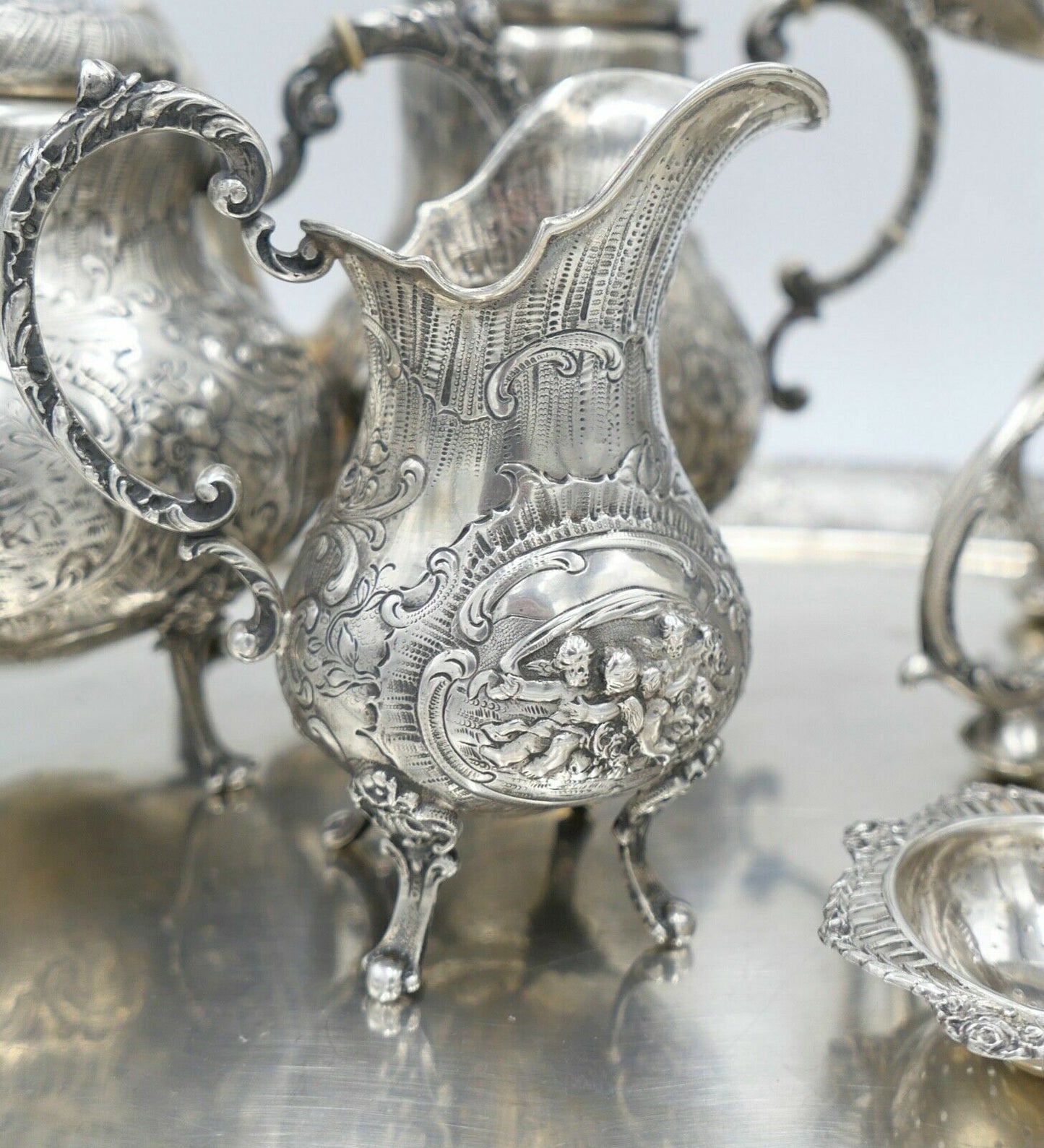 XL Jugendstil Kaffee Tee Service " Friedrich Reusswig Hanau " 800 Silber 6 KG - Antikhandel-Stuttgart