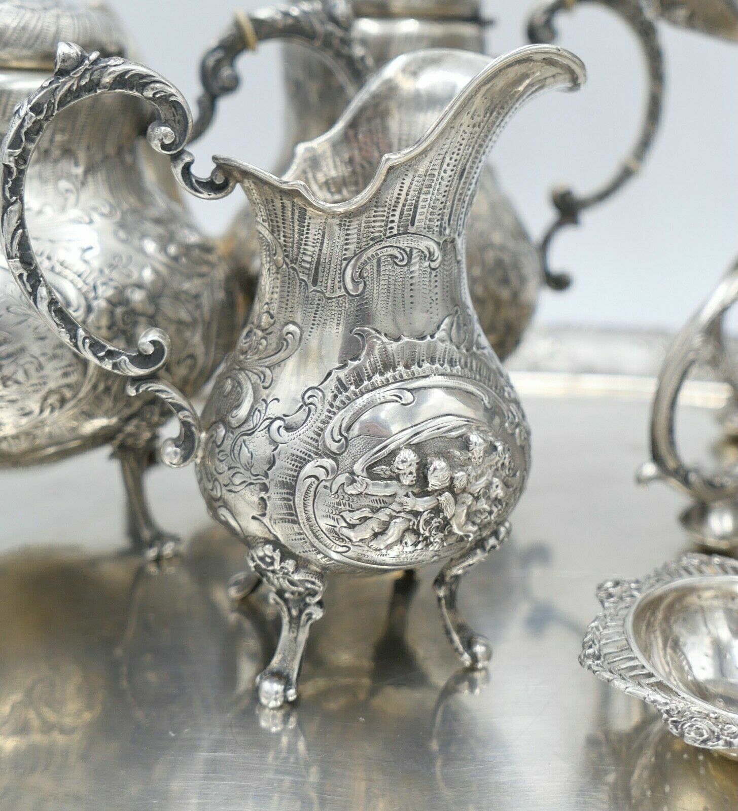 XL Jugendstil Kaffee Tee Service " Friedrich Reusswig Hanau " 800 Silber 6 KG - Antikhandel-Stuttgart