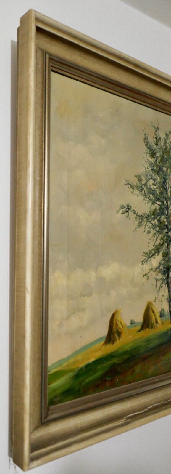 Ölgemälde 60x55 cm signiert Landschaft BAUM FELD Heuhügel - Antikhandel-Stuttgart