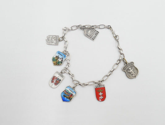 Bettelarmband mit Städte Wappen aus Emaille 800 Silber REU ANTIKO EHJ - Antikhandel-Stuttgart