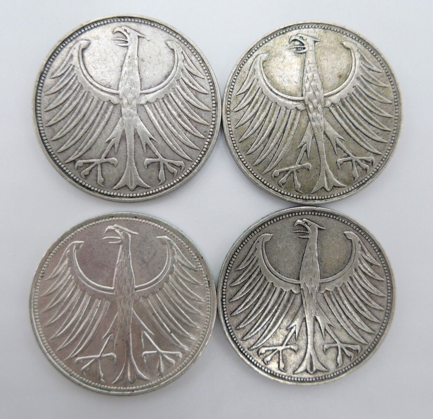 4x 5 DM 1951 J.387 Silbermünzen Silberadler Heiermann Komplettsatz D F G J - Antikhandel-Stuttgart