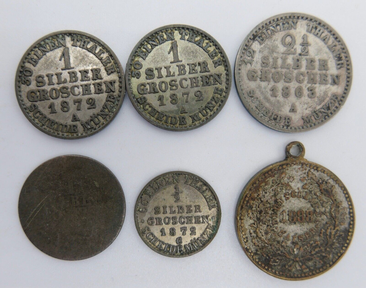5x Preußen Groschen 1x Medaille 3. Kaiserreich Silber Groschen - Antikhandel-Stuttgart