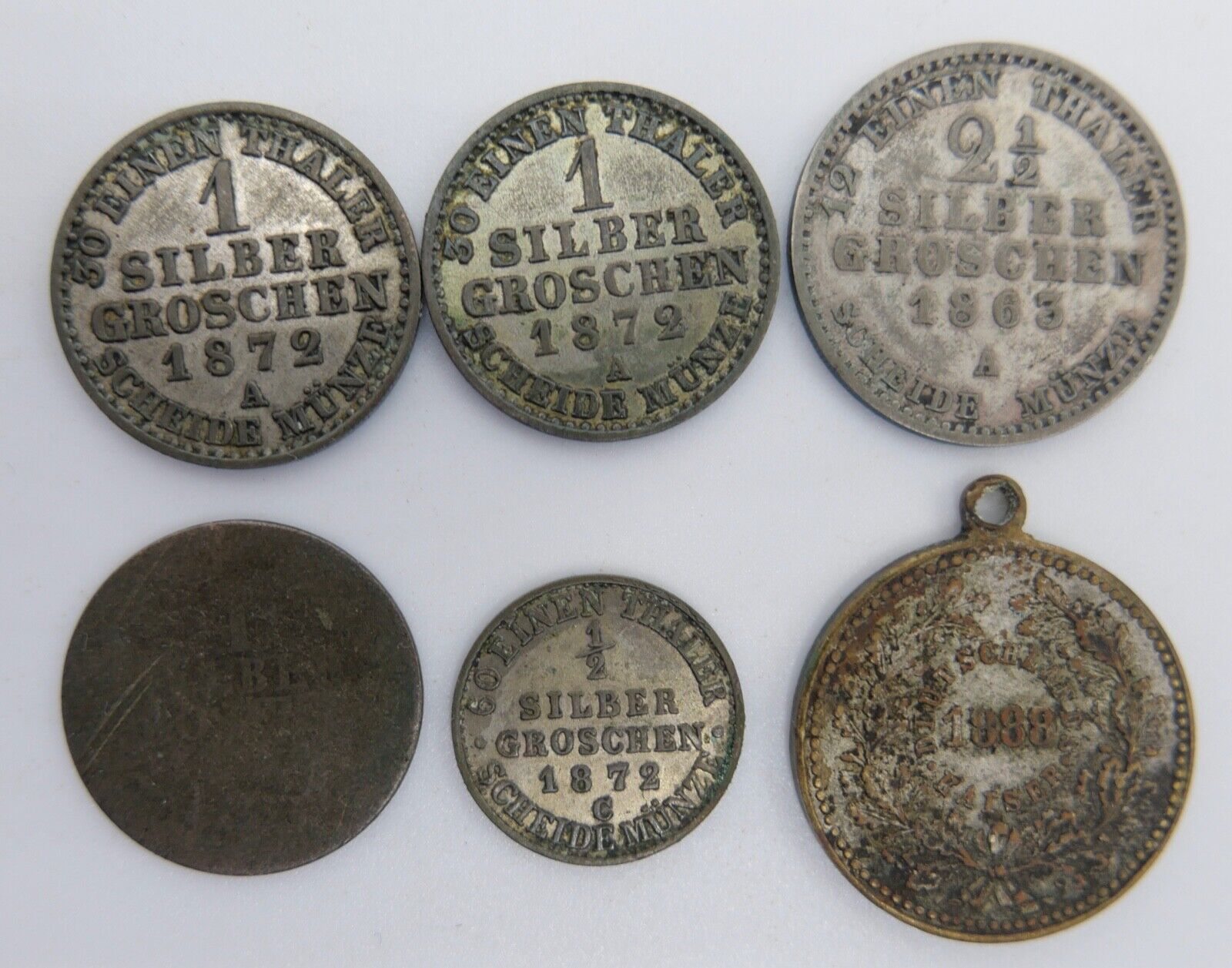 5x Preußen Groschen 1x Medaille 3. Kaiserreich Silber Groschen - Antikhandel-Stuttgart