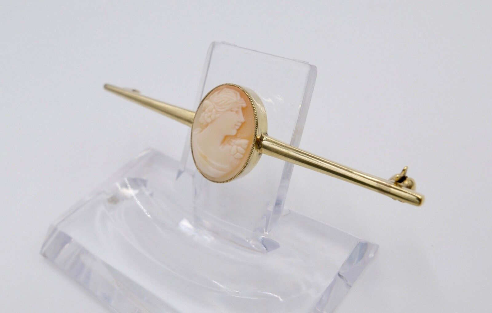 60er Jahre Stabbrosche Stecknadel Kamee Muschel Silber 835 vergoldet - Antikhandel-Stuttgart