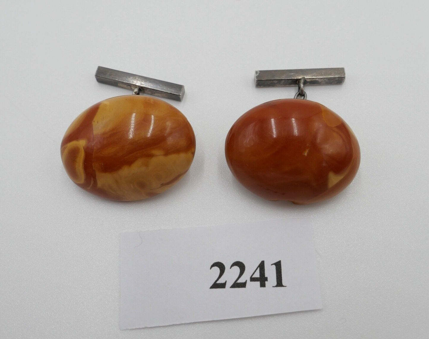 Pärchen alte Bernstein butterscotch Manschettenknöpfe Ø 27,4mm - Antikhandel-Stuttgart