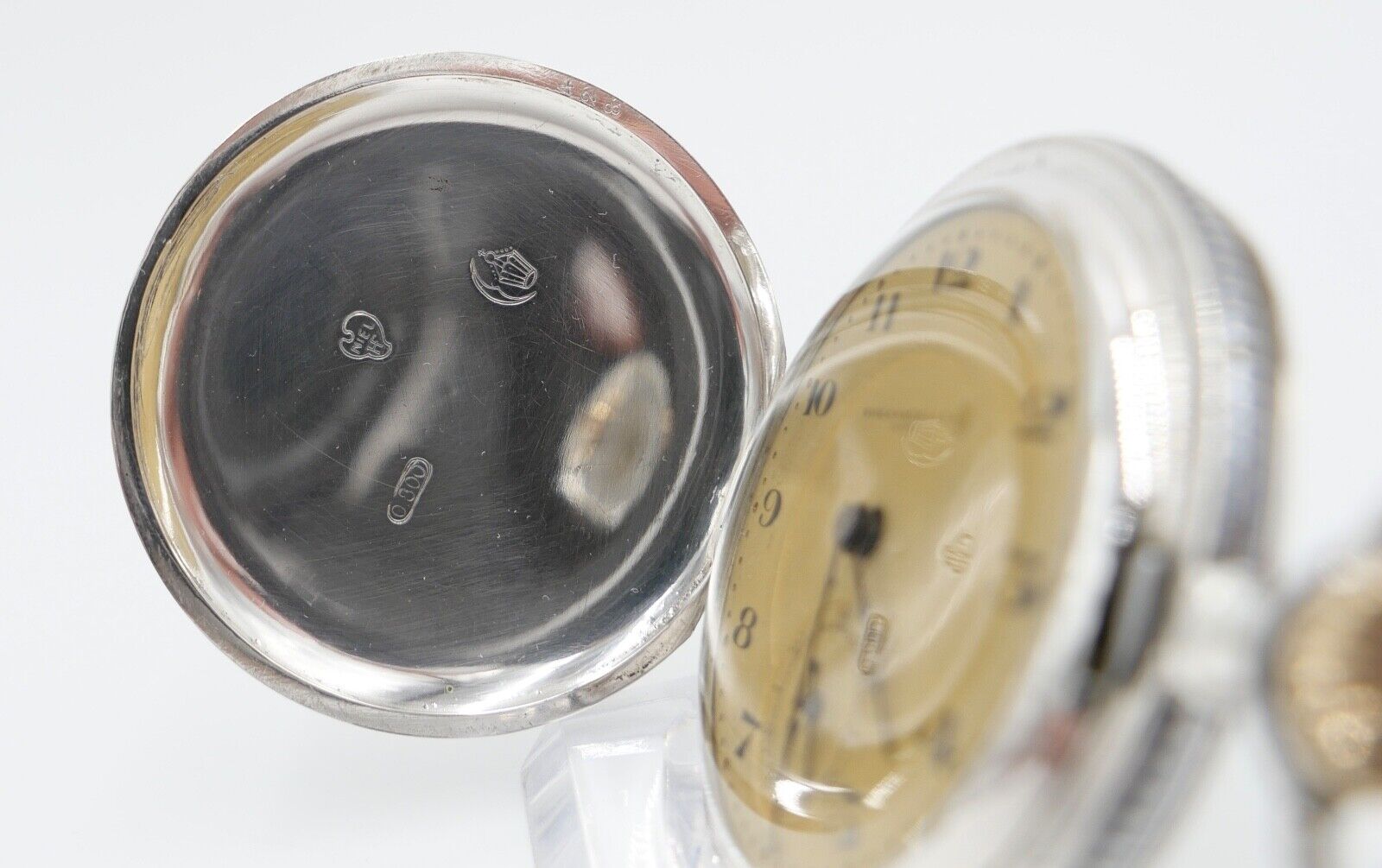 1901-1949 ART DECO SAVONETTE Taschenuhr HAVILA pocket watch Halbmond Krone Silbe - Antikhandel-Stuttgart