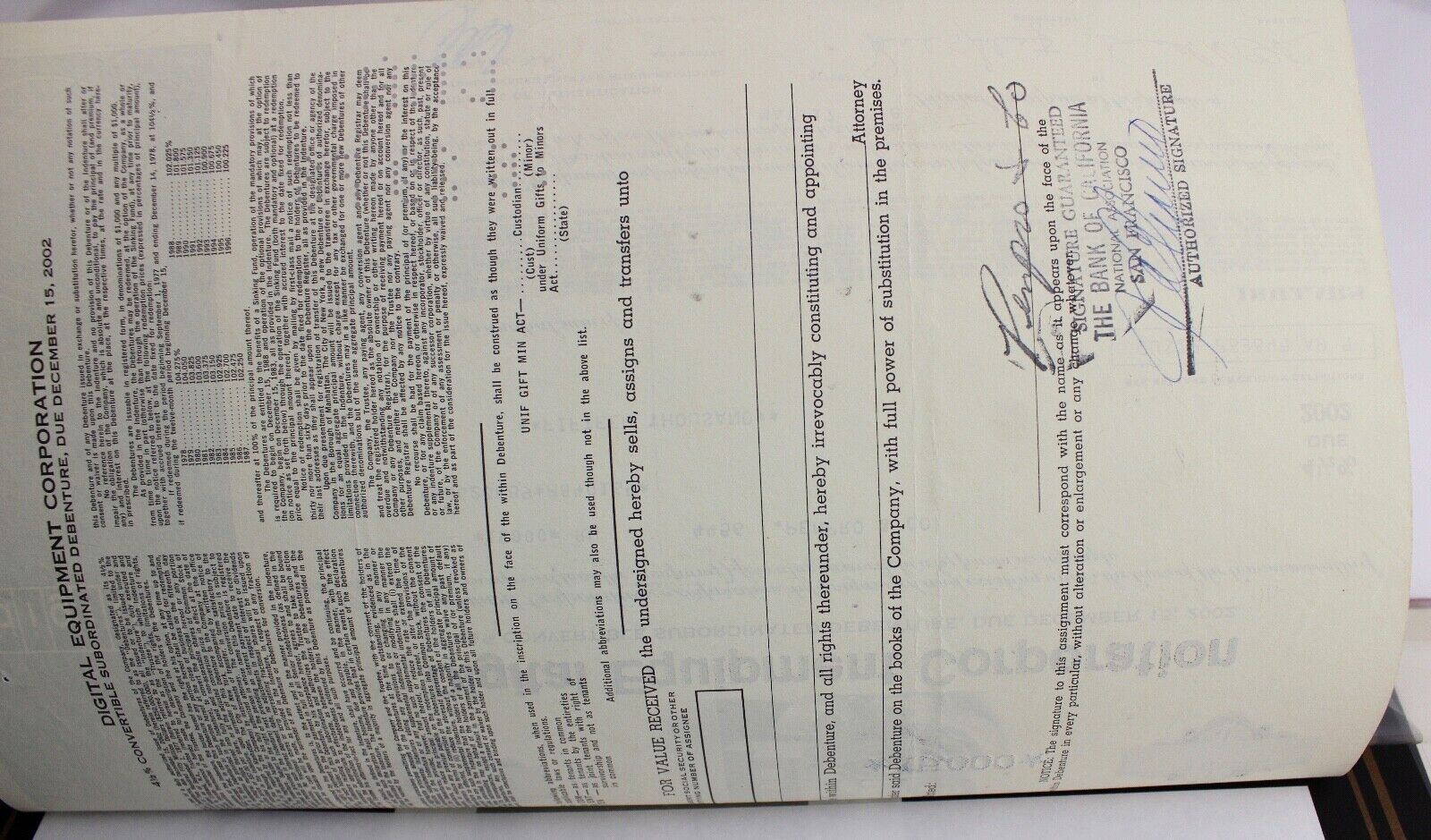 Digital Equipment Corporation 1978 alte USA Aktie Stock Certificate 15000 Dollar - Antikhandel-Stuttgart