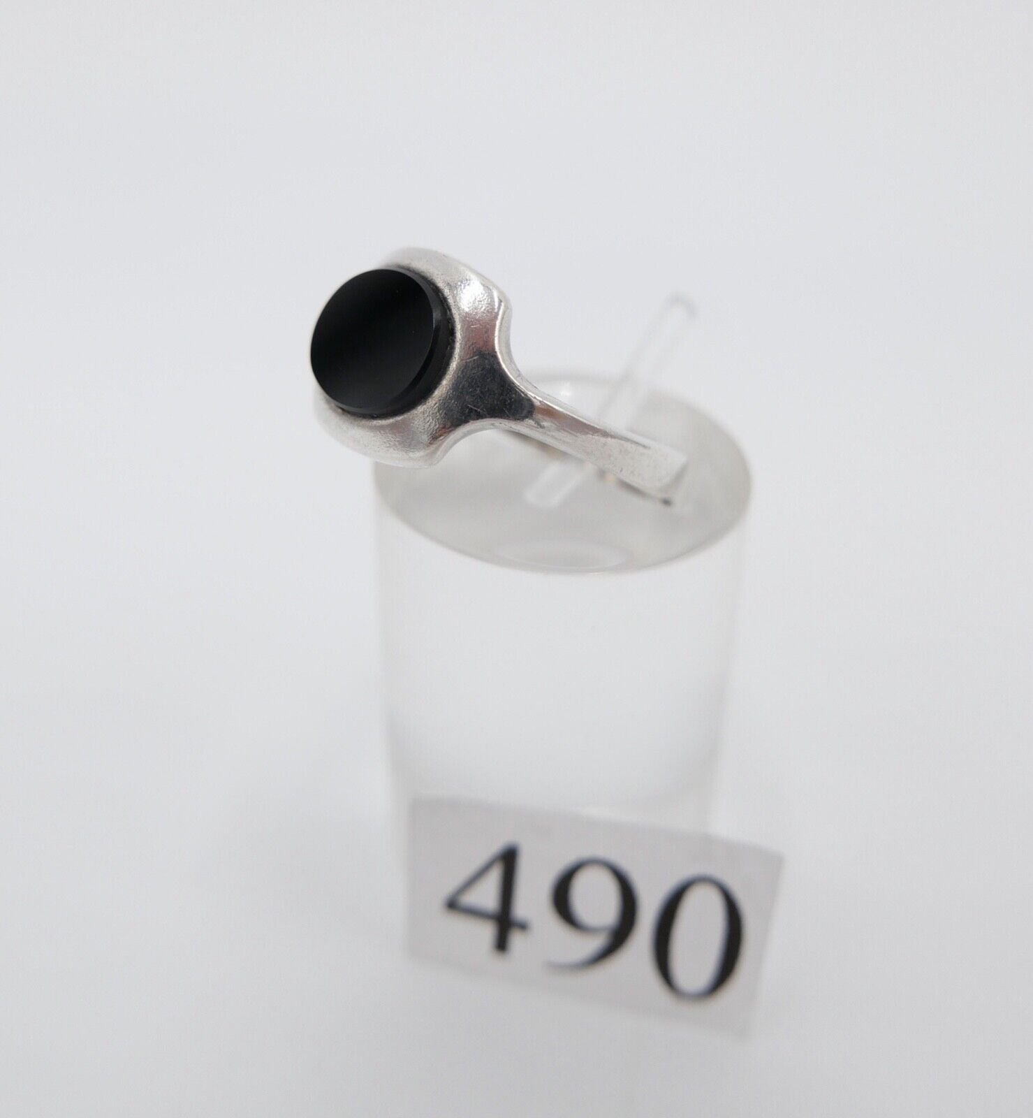 Alter ONYX Damenring 925 Silber FB Größe 54 navette 1970er Jahre - Antikhandel-Stuttgart