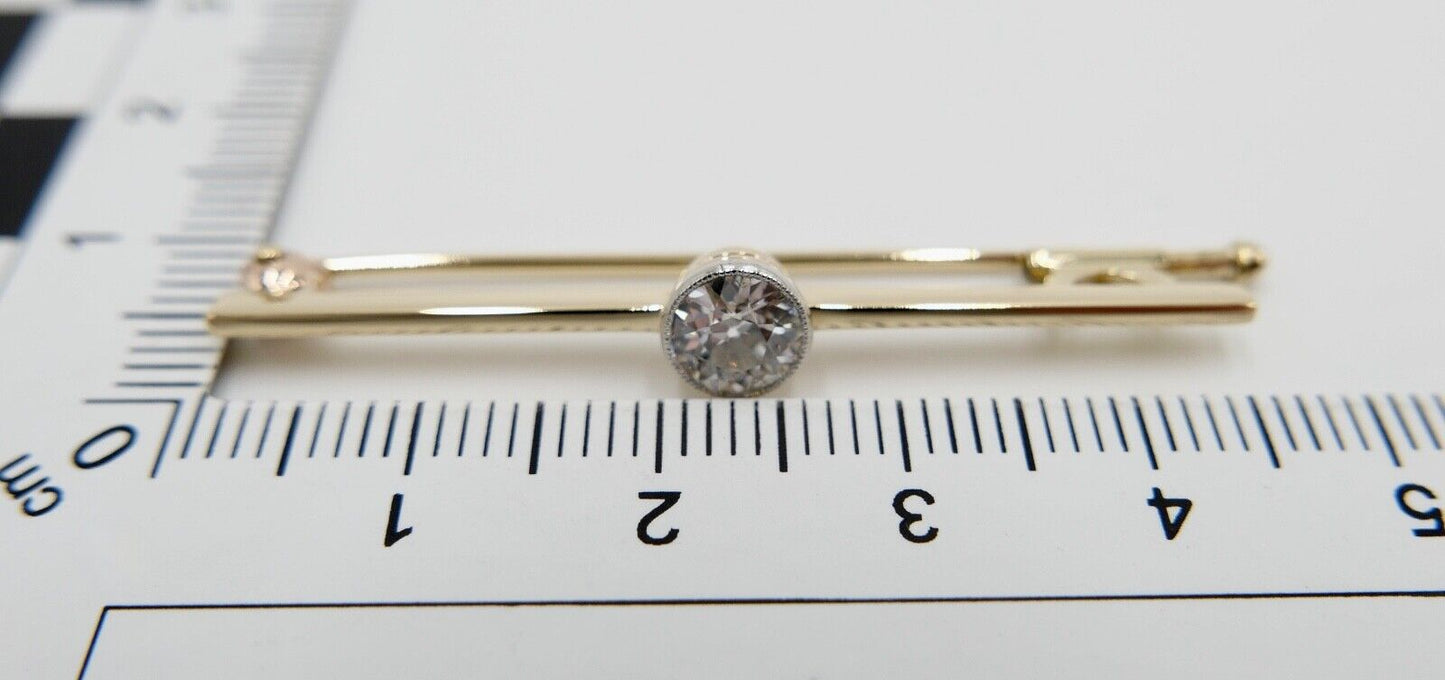 Alte Stabbrosche Bajonettverschluß 0,75 Ct Altschliff Diamant 45mm 585 14K Gold - Antikhandel-Stuttgart