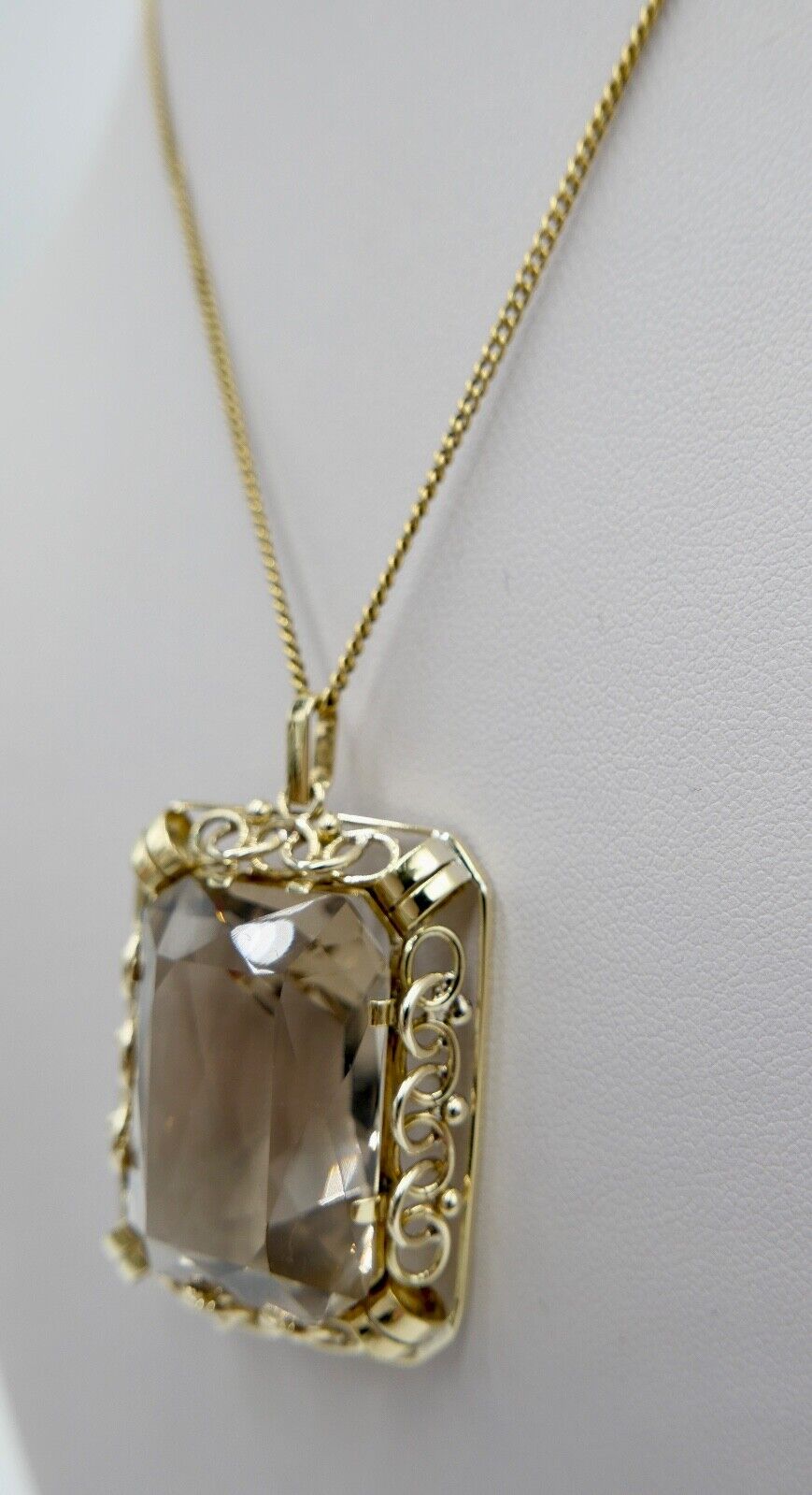 XXL Rauchquarz Anhänger 585 / 14K Gelbgold 40x31mm im Scheren Schliff 68,7 Ct - Antikhandel-Stuttgart