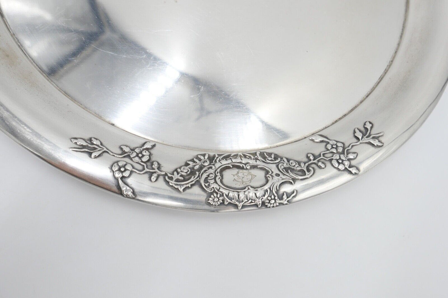 LAZARUS POSEN 800 Silber um 1900 Jugendstil Tablett Servierplatte Ø32cm Monogram - Antikhandel-Stuttgart