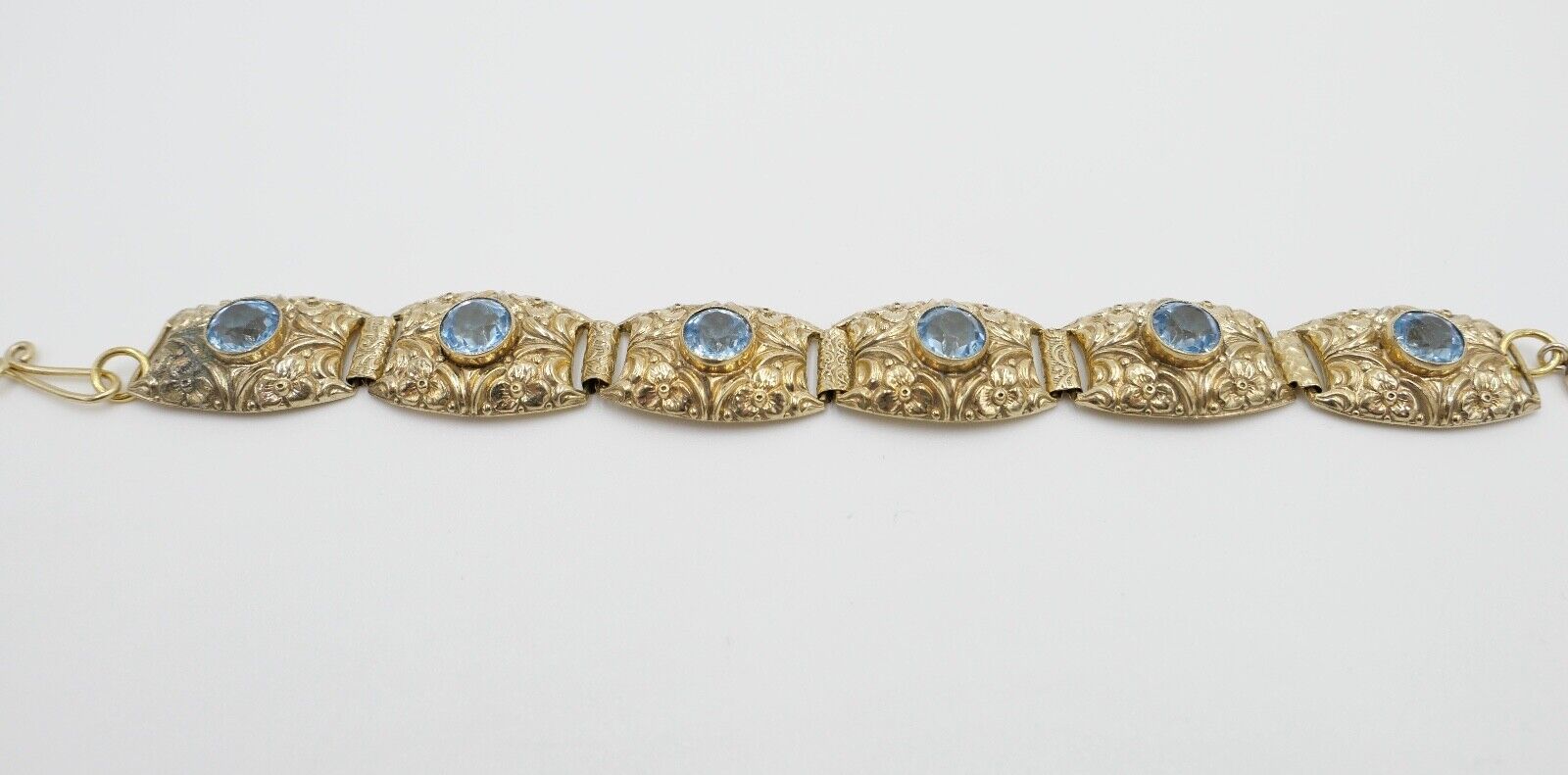 antik um 1900 JUGENDSTIL Armband vergoldet mit blauen Glassteinen floral - Antikhandel-Stuttgart