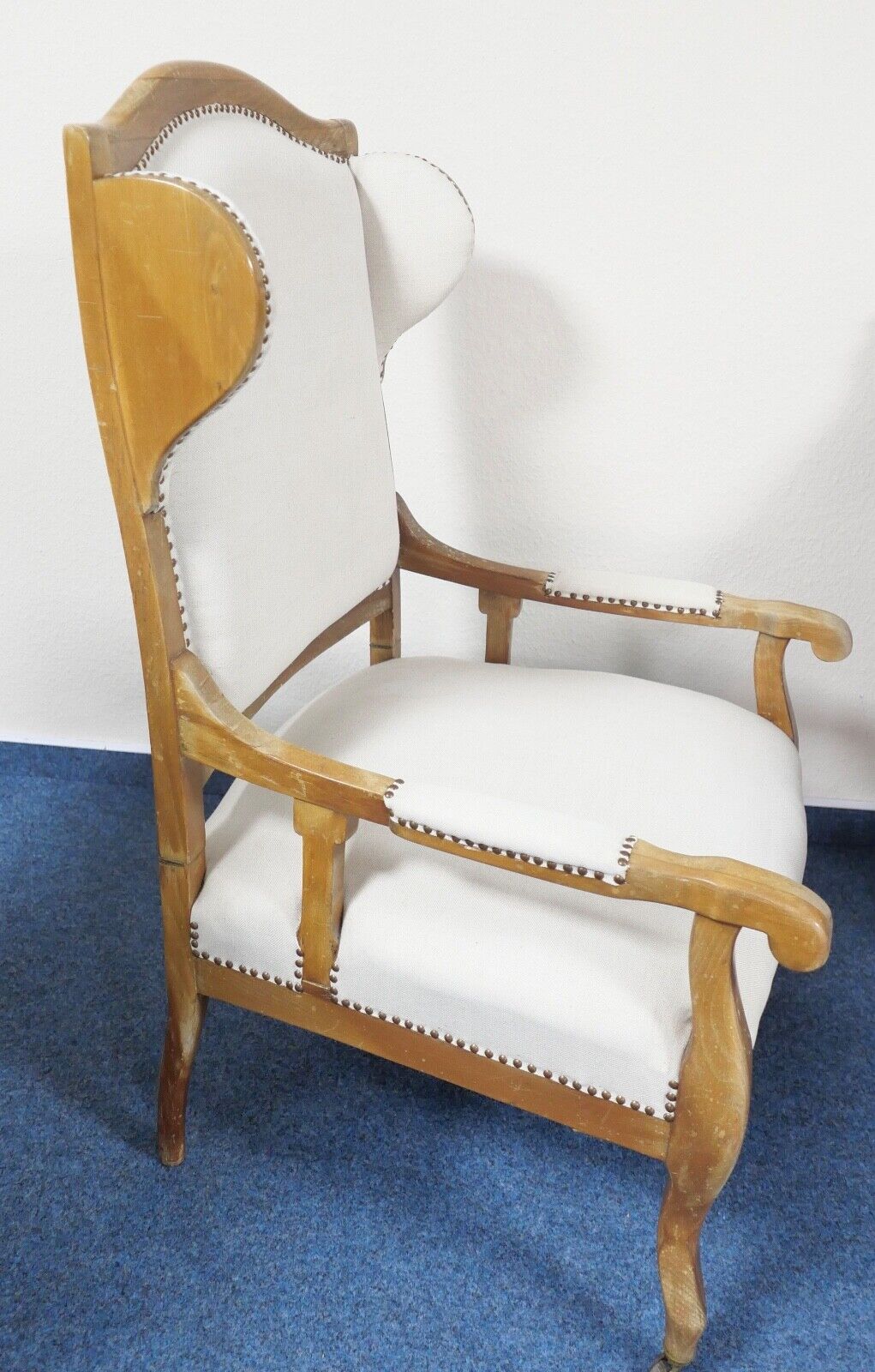 antik Ohrenbackensessel um 1860 Stuhl Sessel Eiche creme - Antikhandel-Stuttgart