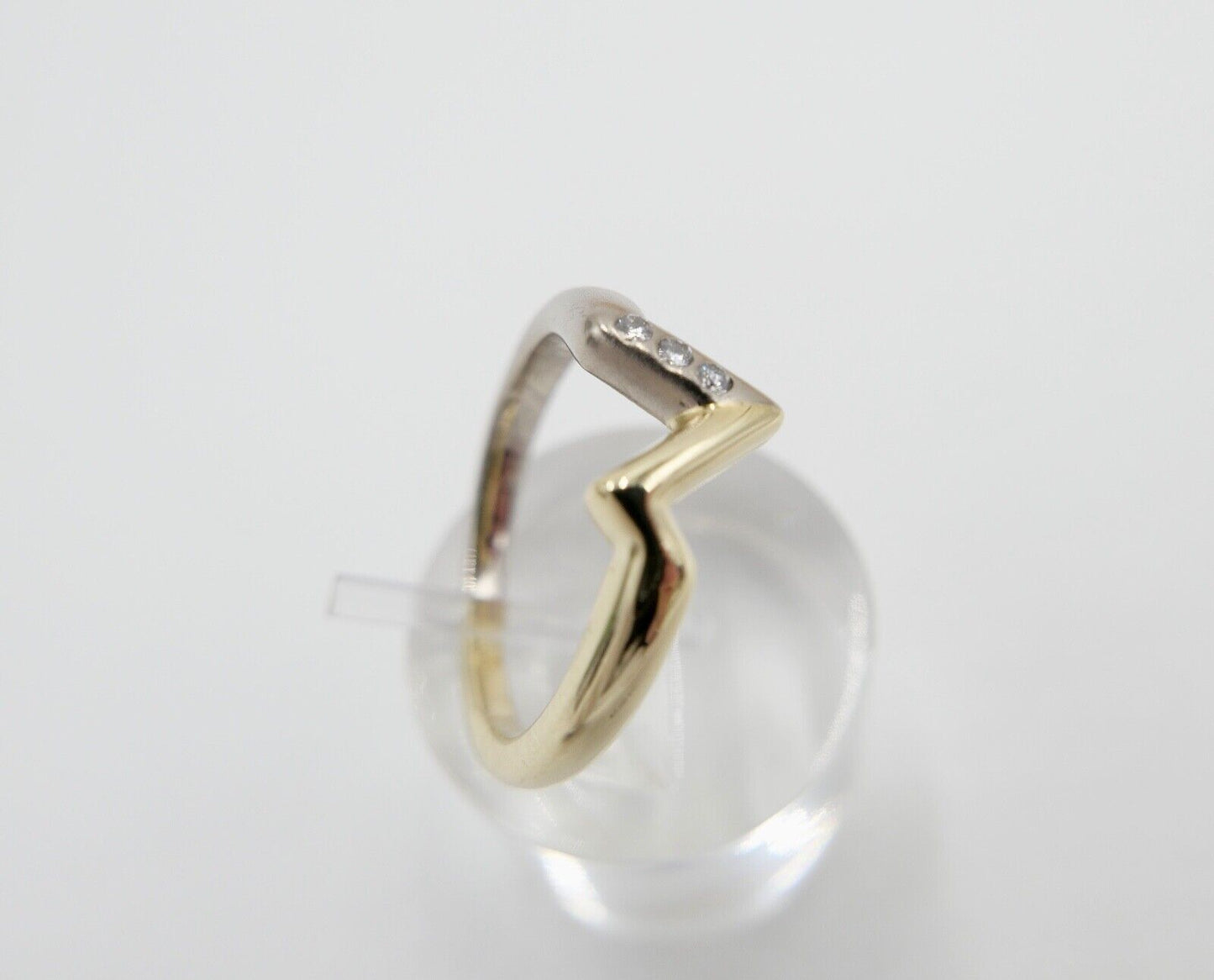Wishbone V-Form Bicolor Weiß Gelb Gold Brillant Ring 585 14K Gr. 55 Diamanten - Antikhandel-Stuttgart