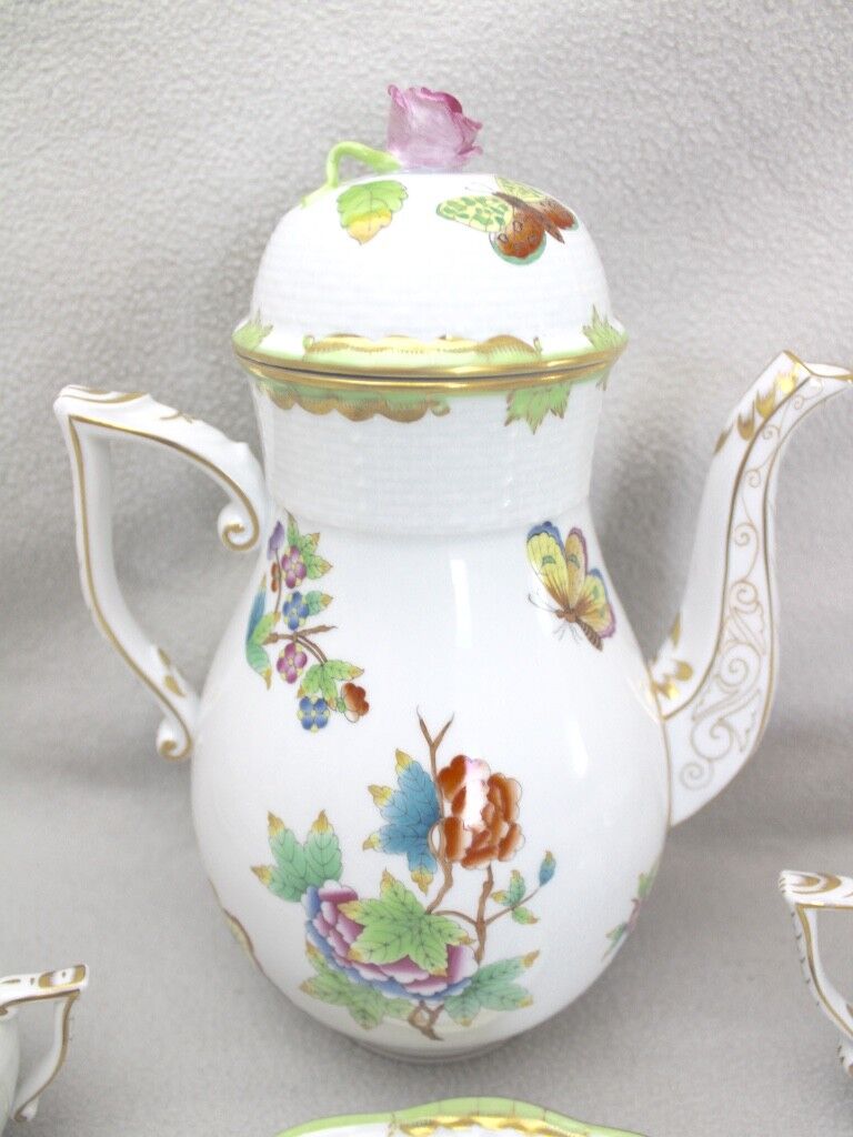 39 Tlg Herend Queen Victoria " Kaffees & Tee Service " Green Border Grün 1.Wahl - Antikhandel-Stuttgart