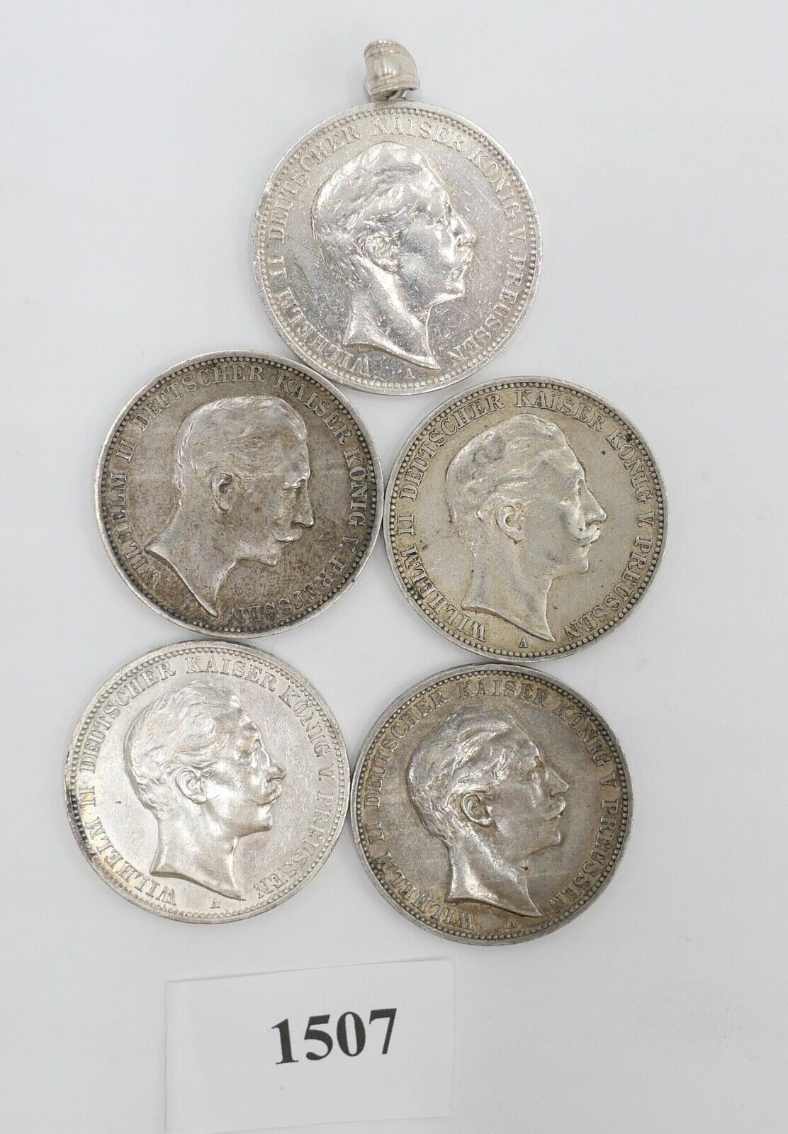 5 Stück 3 Mark 1908 Wilhelm II. Jäger J.103 Dt. Kaiserreich Silber Preussen - Antikhandel-Stuttgart