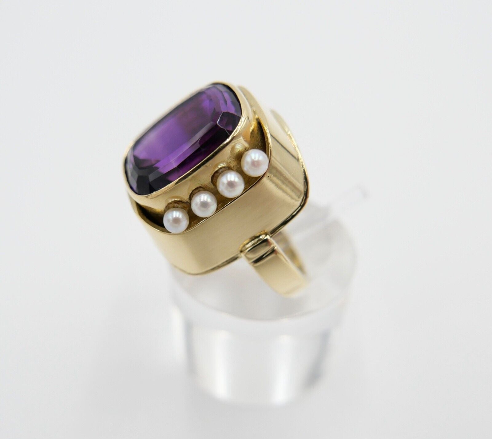 Eleganter Damen Gold Ring 750 em 18K Gr. 55 mit Amethyst & Perlen 9,78 Ct - Antikhandel-Stuttgart