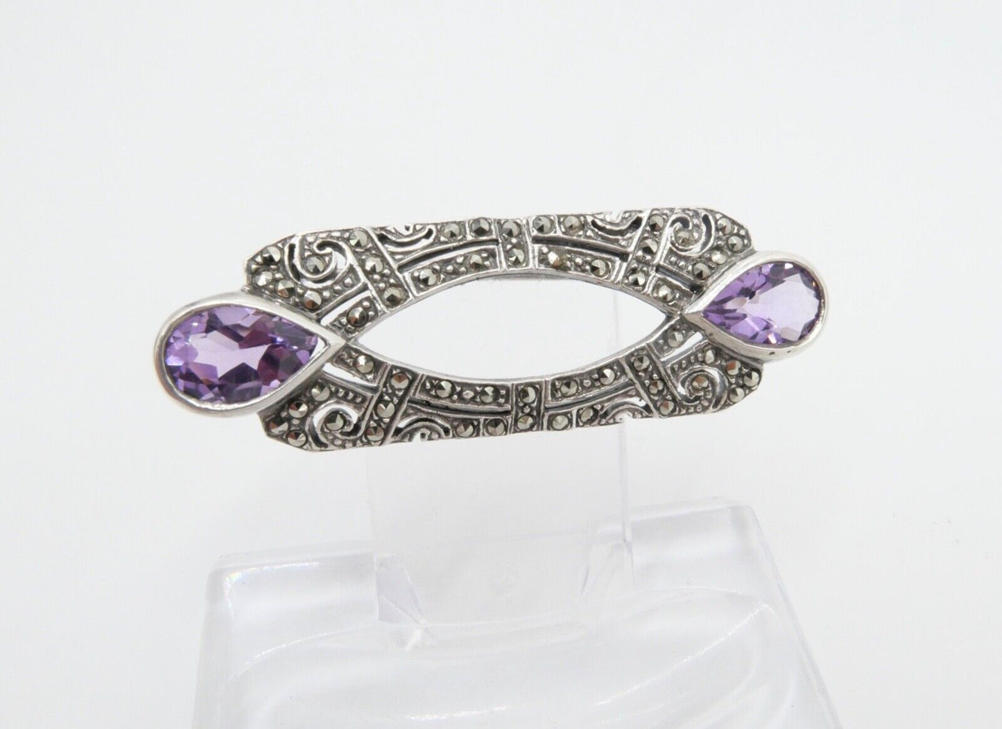 20er 30er Jahre Art Deco Brosche 50 mm Silber 925 Markasit lila Amethyst - Antikhandel-Stuttgart