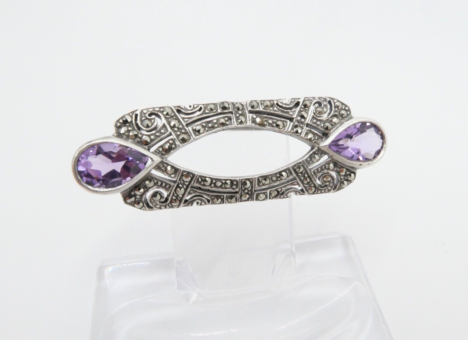 20er 30er Jahre Art Deco Brosche 50 mm Silber 925 Markasit lila Amethyst - Antikhandel-Stuttgart