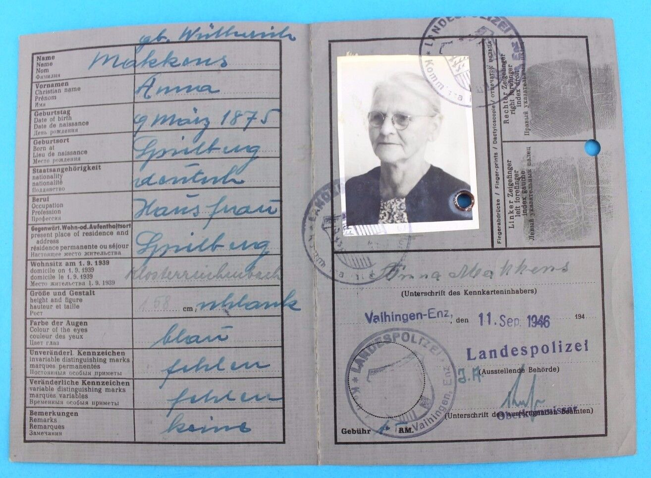 2x Deutsche Kennkarte Ehepaar Landespolizei Vaihingen Enz Dt. Reich - Antikhandel-Stuttgart