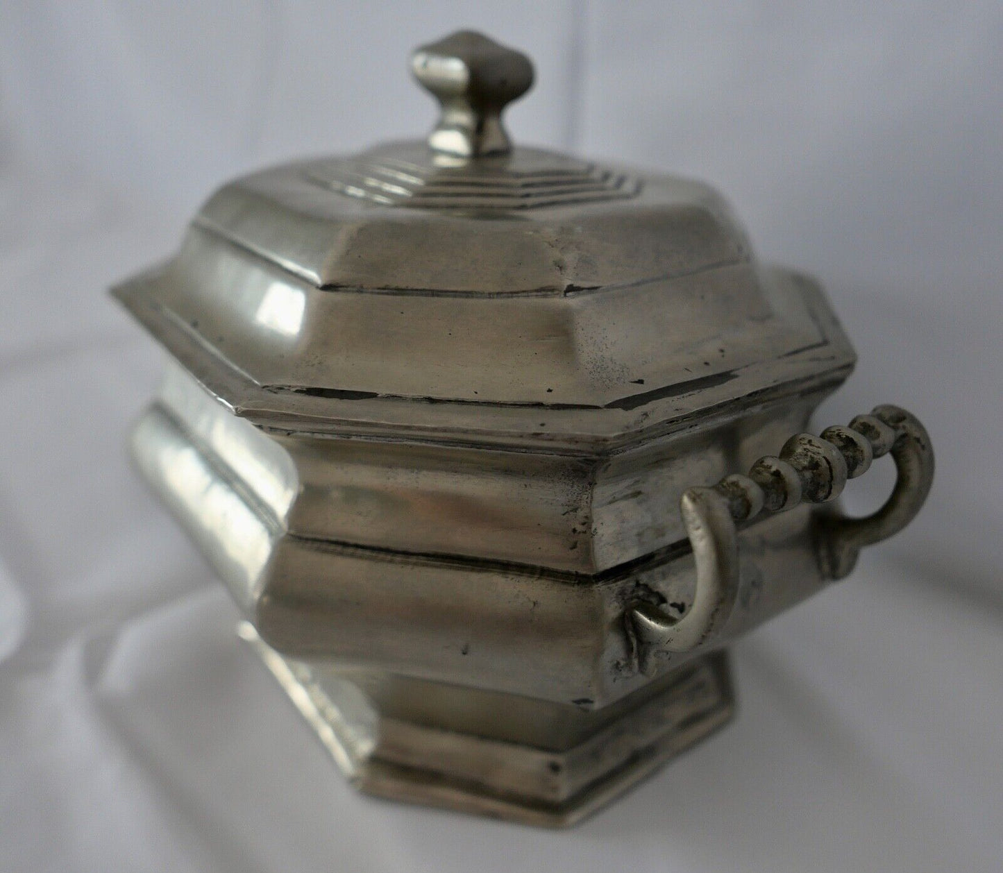 ART DECO 1930er antike ZINN Sandguss Deckelschale Gefäß Schale Deckel Obstschale - Antikhandel-Stuttgart