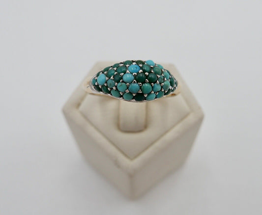 Damenring Goldring 750 18K Gr. 57 aus 1980er Jahren mit Türkisen - Antikhandel-Stuttgart