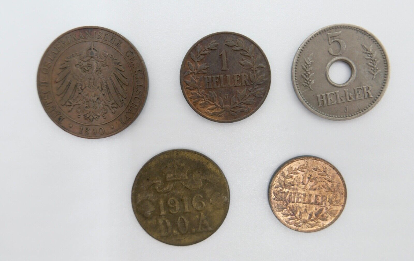 Posten / LOT Heller Pesa 1890-1913 Deutsch Ost Afrika 5 Münzen DOA - Antikhandel-Stuttgart