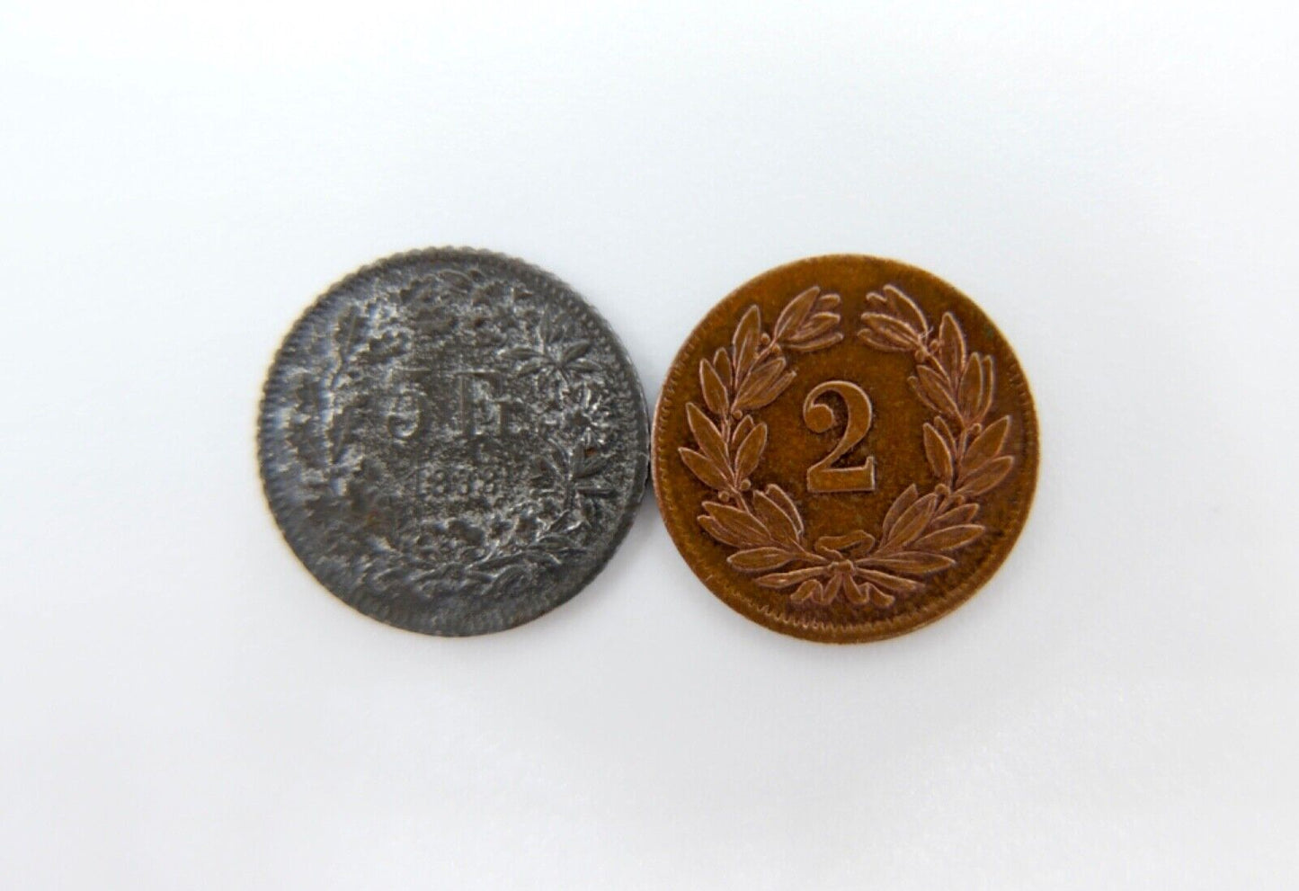 2x L.C. Lauer 2 Rappen & 5 Franken Schweiz 1888 Eidgenossenschaft - Antikhandel-Stuttgart