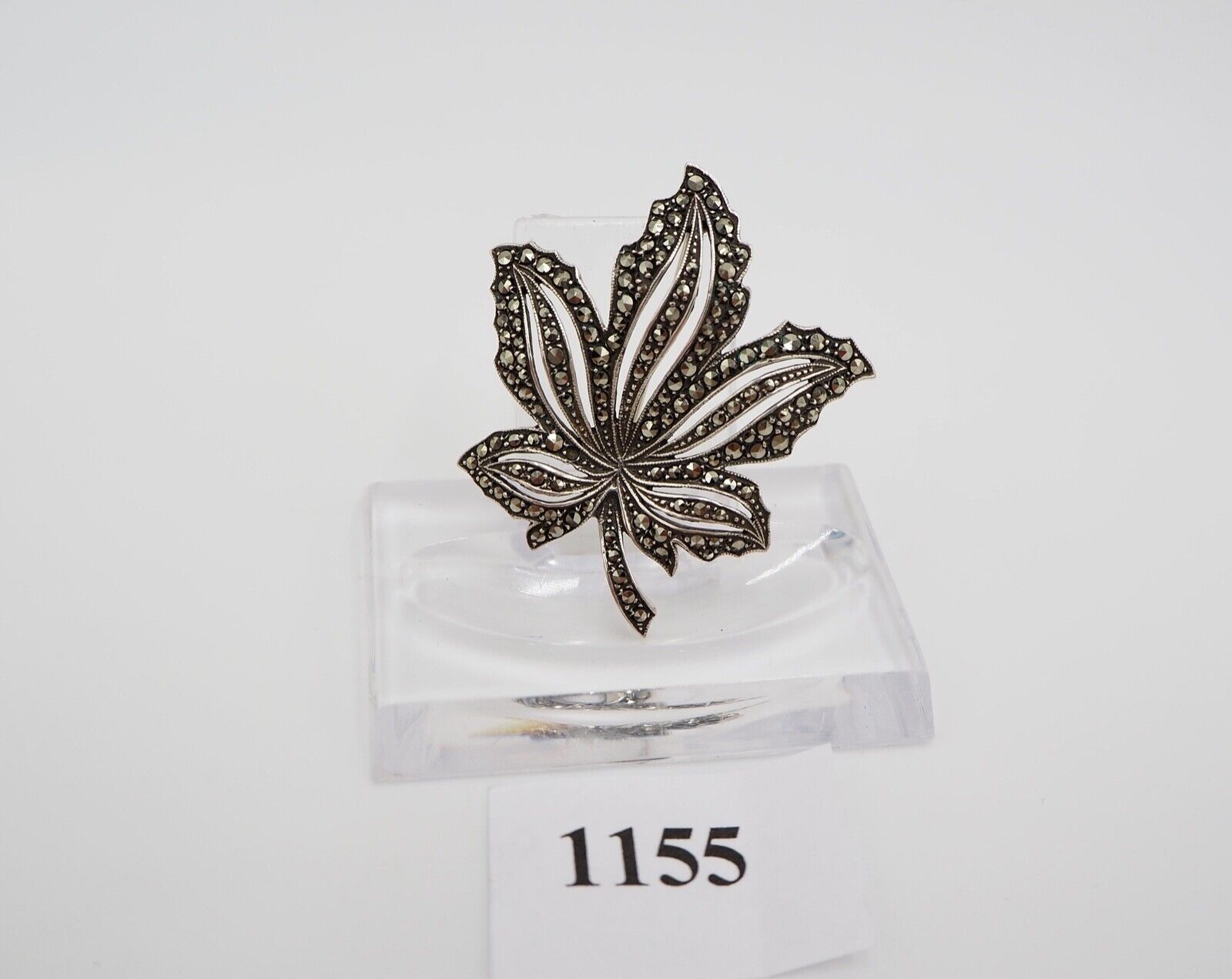 Vintage alte filigrane florale Blatt Brosche mit Markasiten Silber 835 - Antikhandel-Stuttgart