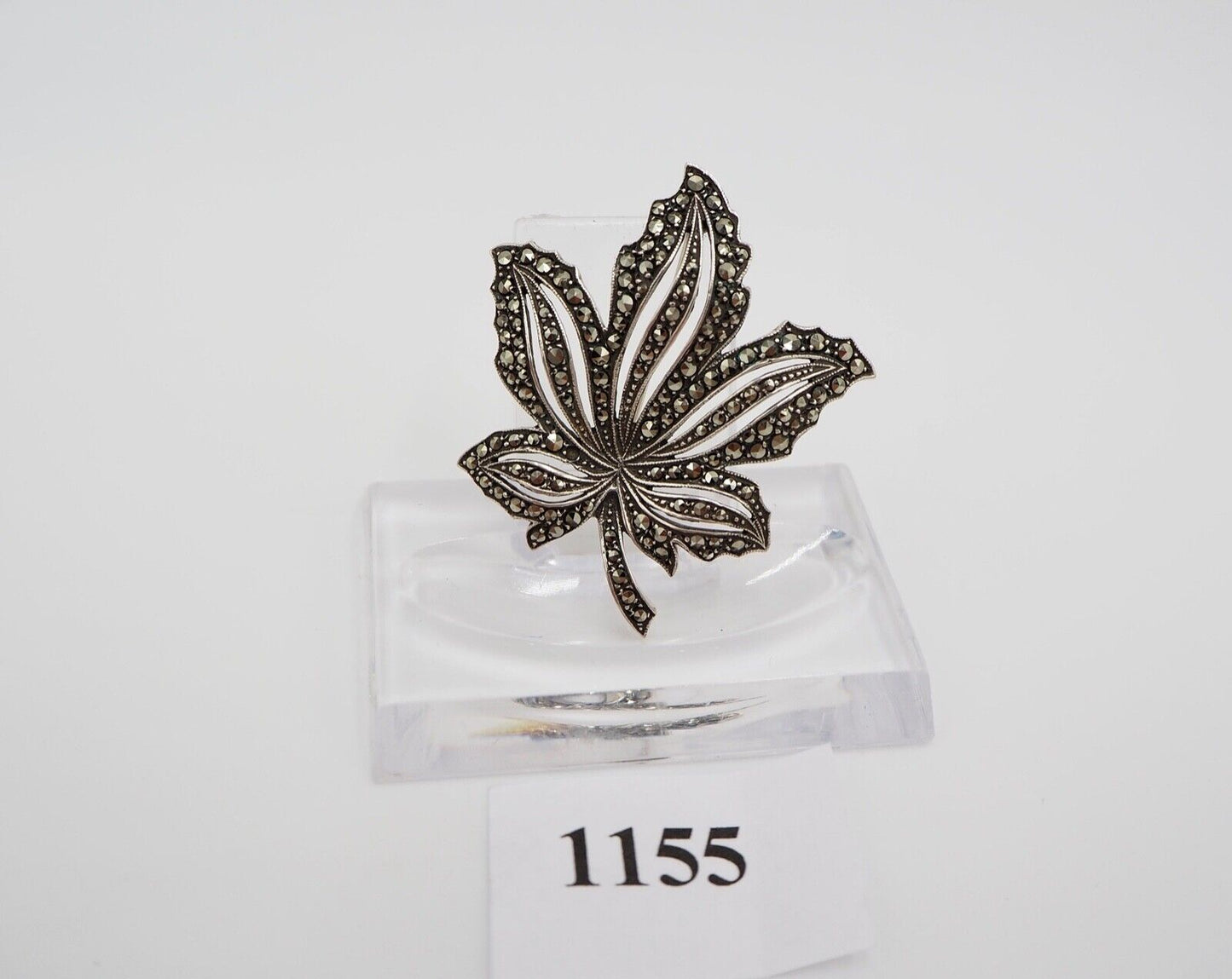 Vintage alte filigrane florale Blatt Brosche mit Markasiten Silber 835 - Antikhandel-Stuttgart