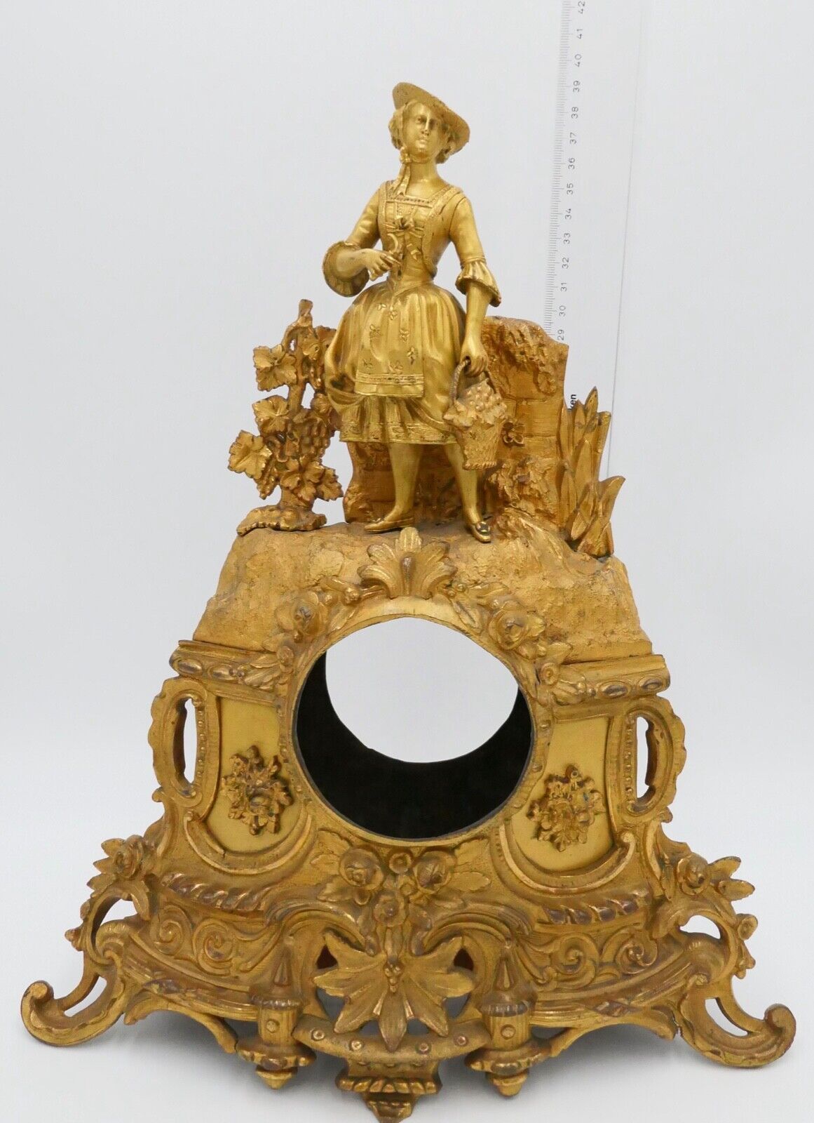 Gehäuse für Kaminuhr feuervergoldet 40 cm Höhe Weinbäuerin Messing Bronze - Antikhandel-Stuttgart