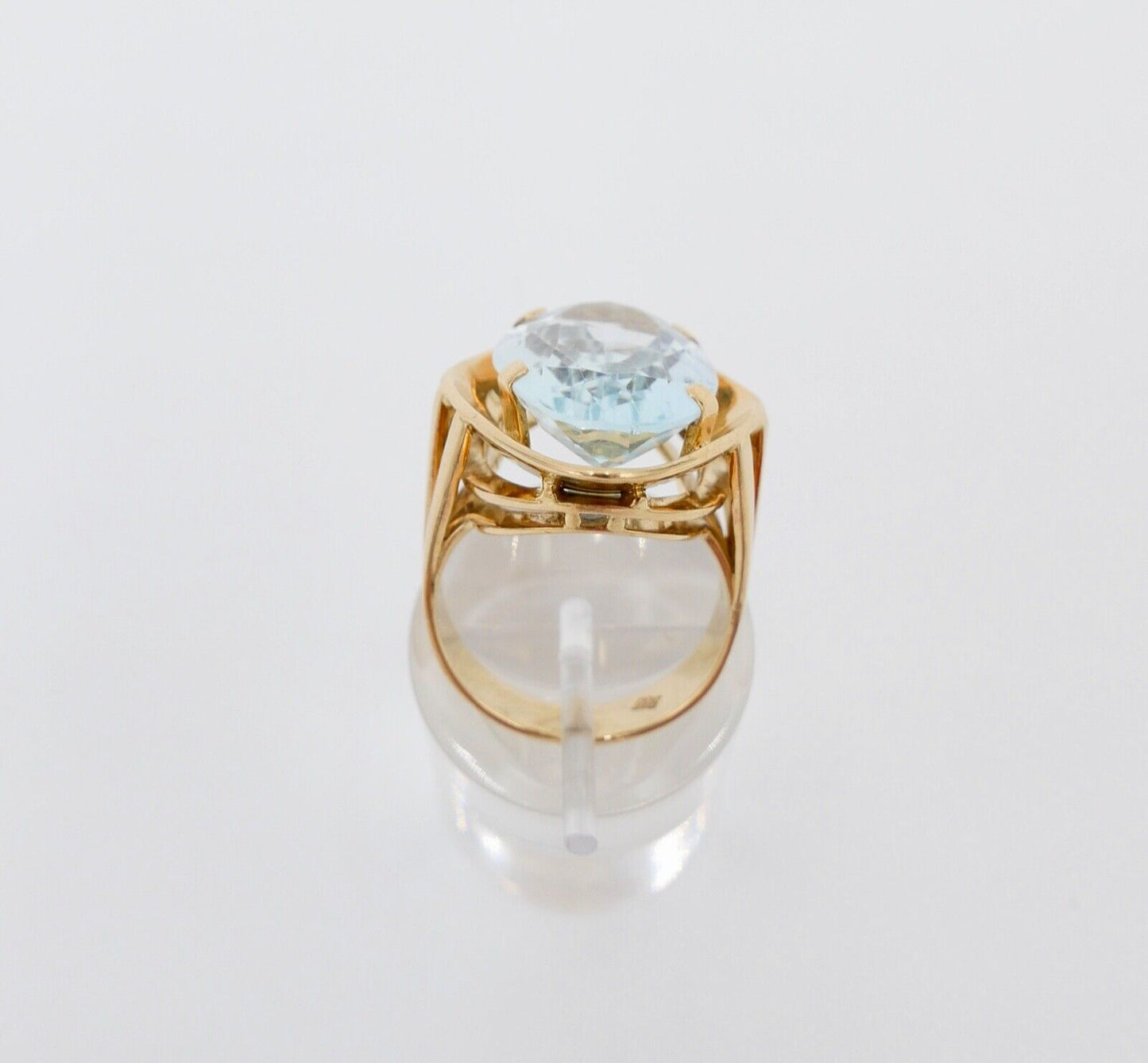19,2 Ct Gelb Gold Damen Ring Navette Form Gr. 56 - 57 XXL blauer Stein 585 14K - Antikhandel-Stuttgart