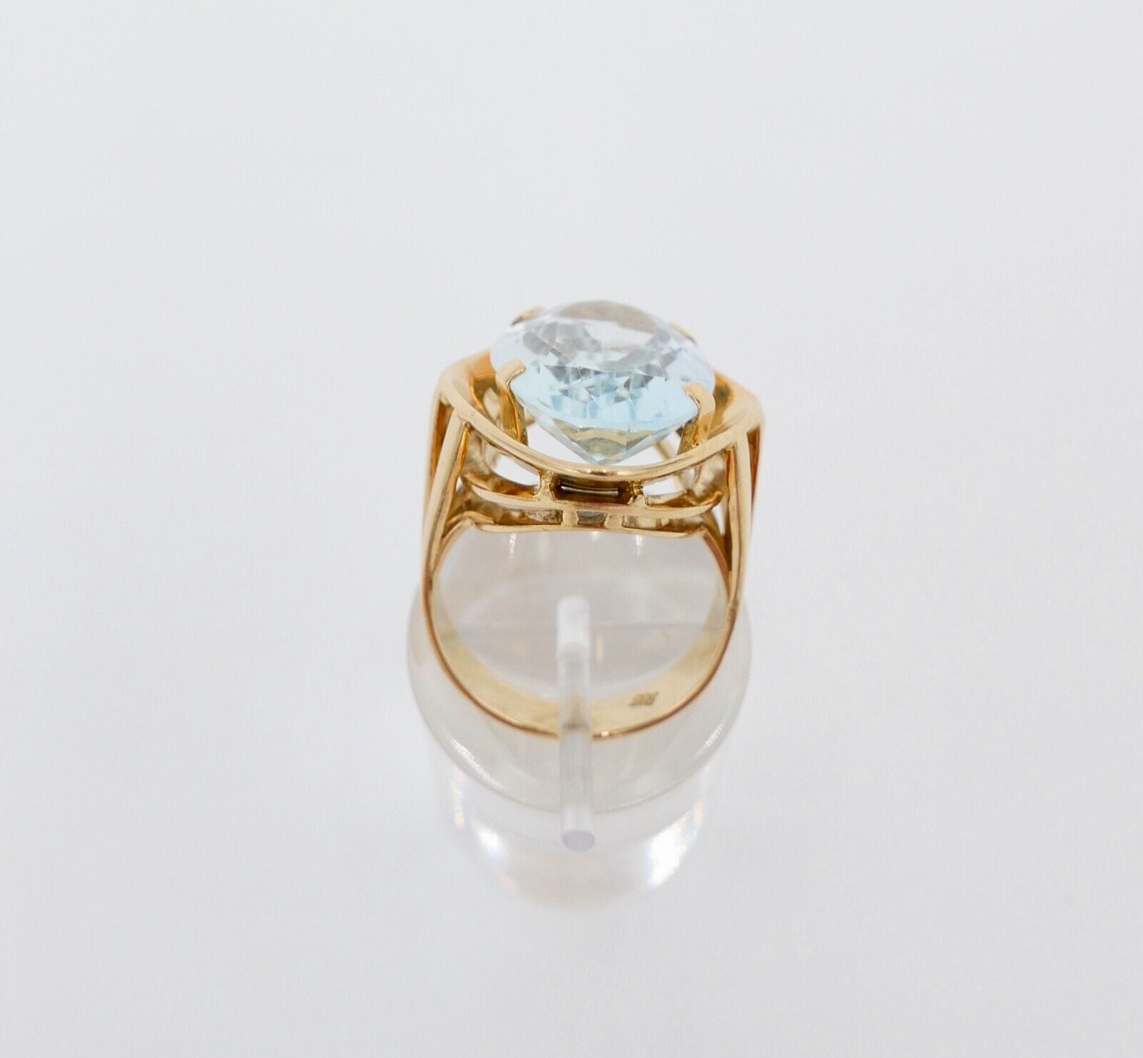 19,2 Ct Gelb Gold Damen Ring Navette Form Gr. 56 - 57 XXL blauer Stein 585 14K - Antikhandel-Stuttgart
