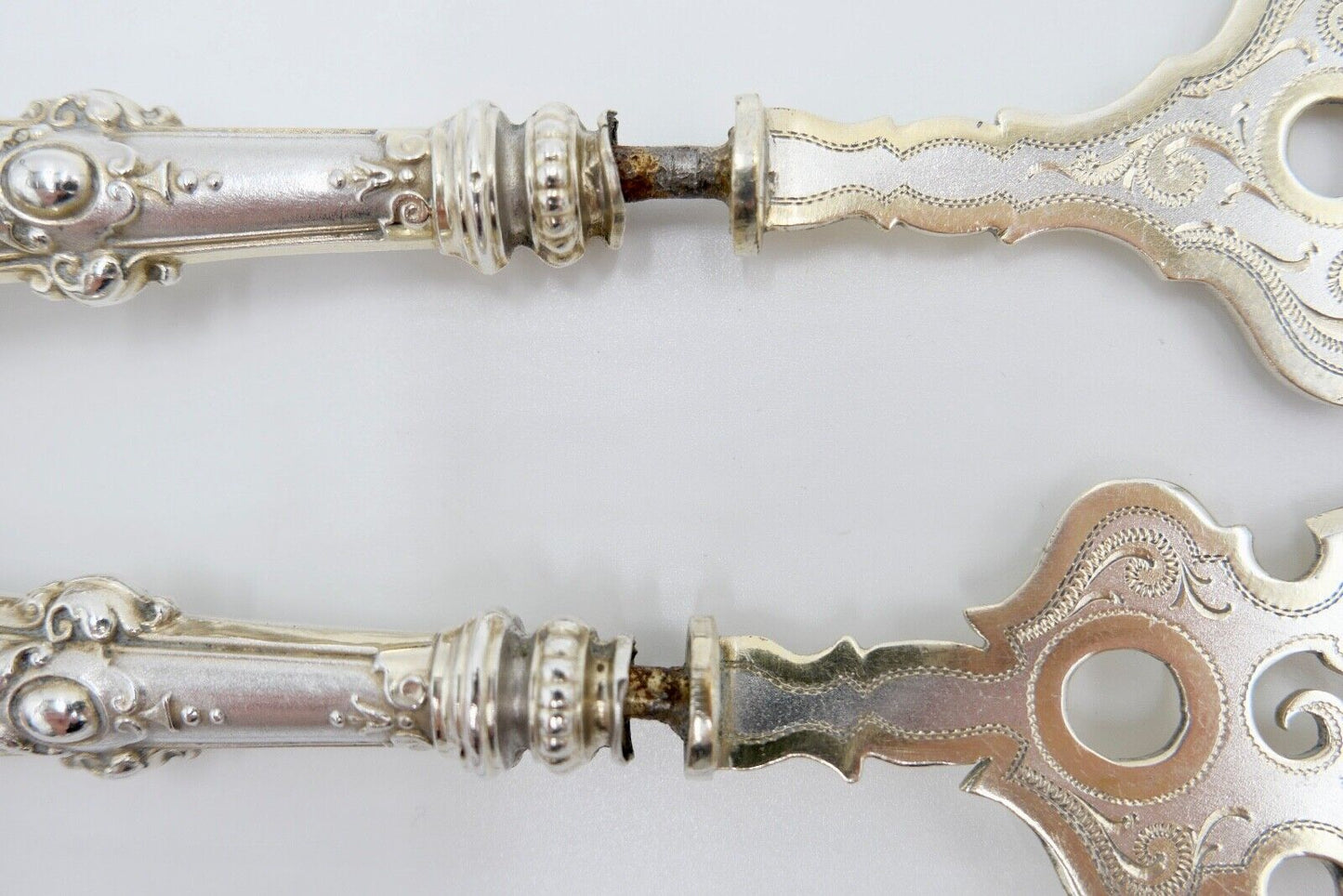 Seltenes Antikes 2 Tlg. Vorlegebesteck Fischgerichte Silber / vergoldet 19. JH - Antikhandel-Stuttgart