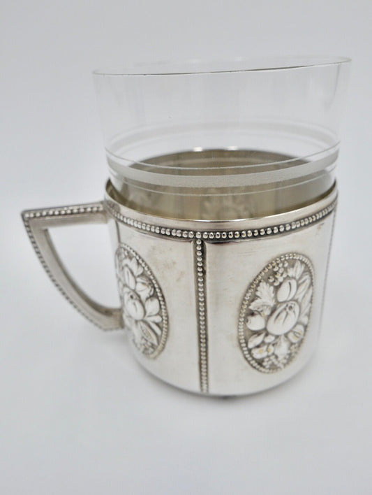 Antiker Jugendstil Teeglashalter mit Glaseinsatz Perlrand WMF um 1900 versilbert - Antikhandel-Stuttgart