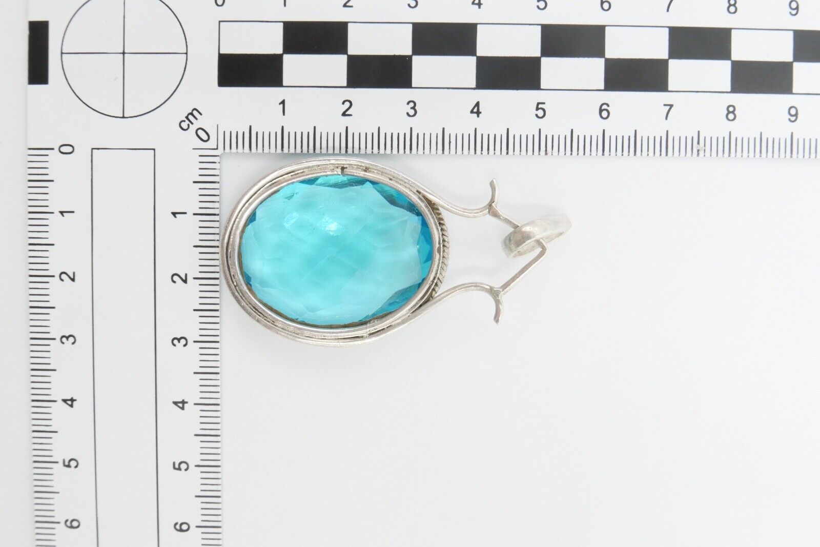 XXL 925 Silber Anhänger mit Glasstein Türkis 49x29 mm - Antikhandel-Stuttgart