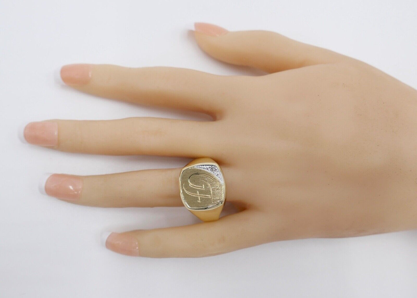 80er Gold Siegelring mit Diamant 333 8K Herrenring Gr. 74 Monogramm Initialen GF - Antikhandel-Stuttgart