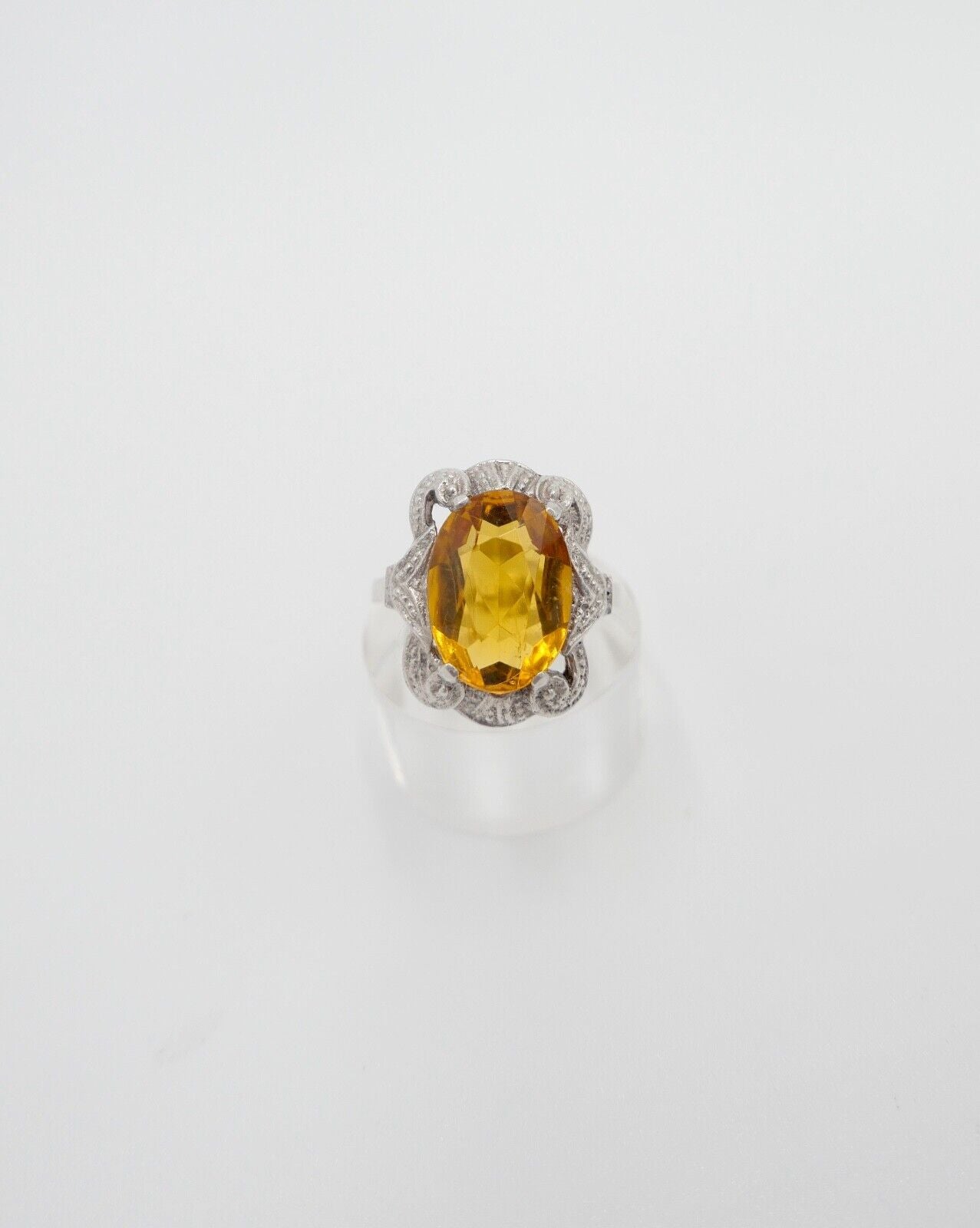 50er Jahre Damenring 835 Silber Gr. 58 Glasstein Orange - Antikhandel-Stuttgart