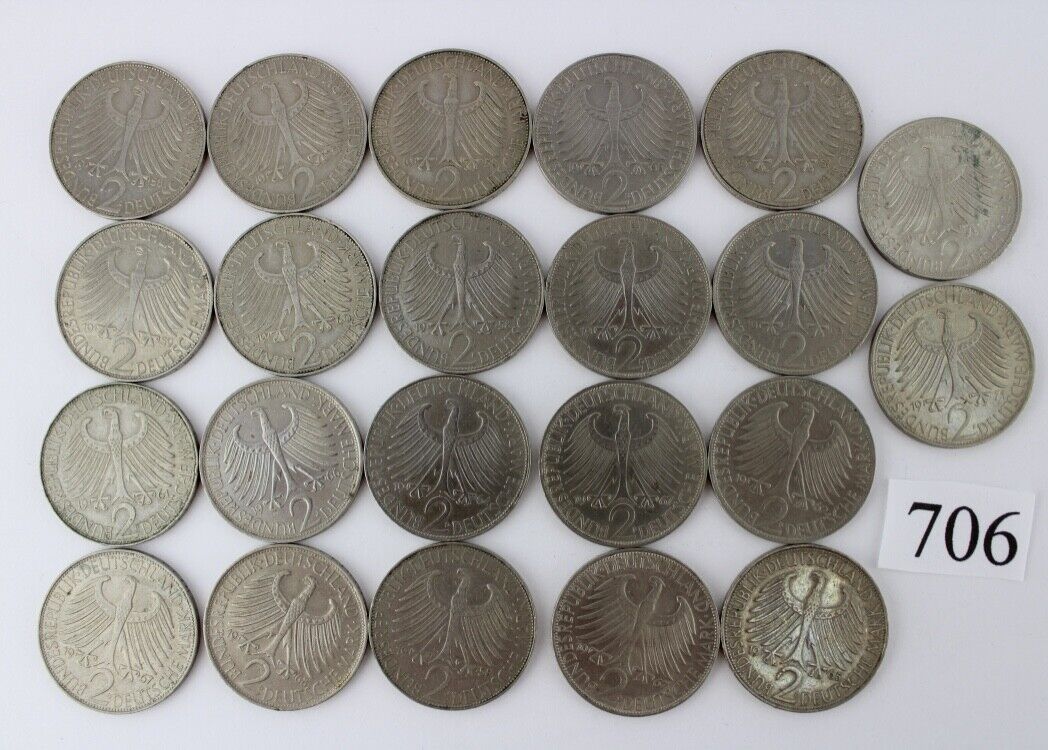 22x 2 DM Mark MAX PLANCK 1957 - 1971 Jäger J. 392 1957 1958 1959 - Antikhandel-Stuttgart