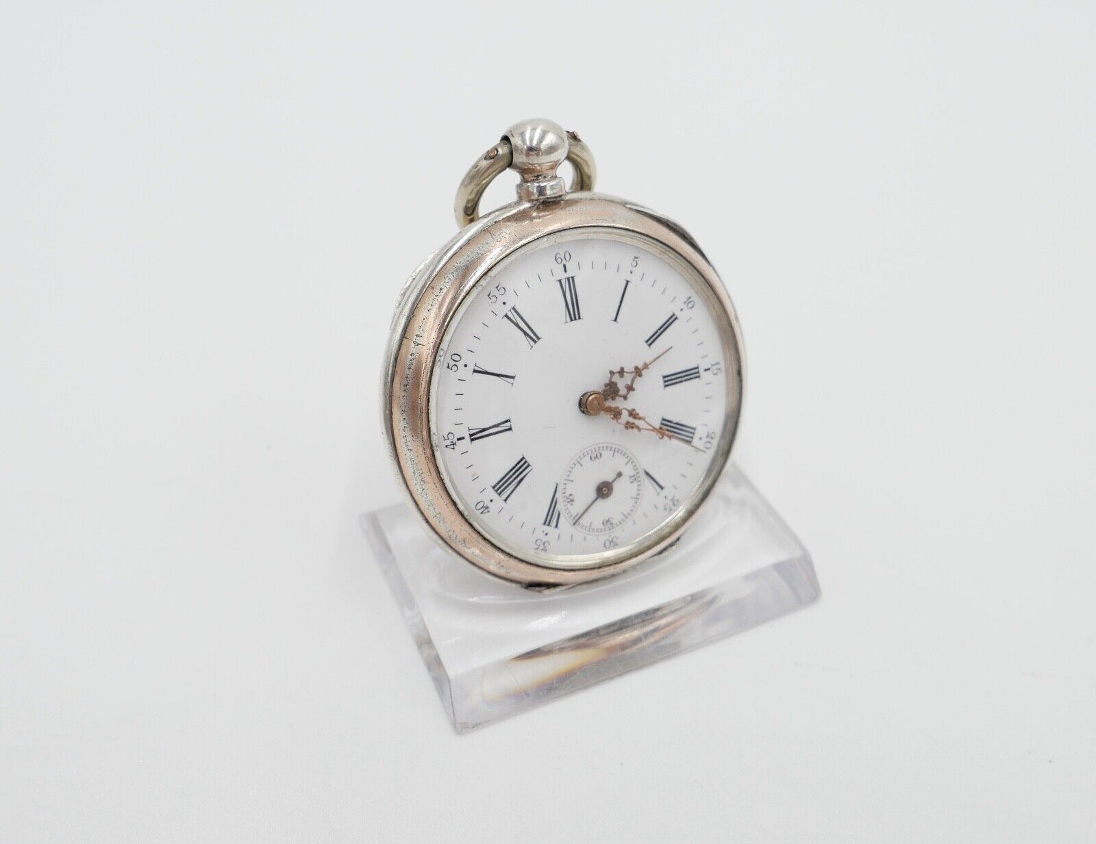 um 1900 Manufacture d´Horlogerie Lion 800 Silber Taschenuhr mit Schlüsselaufzug - Antikhandel-Stuttgart