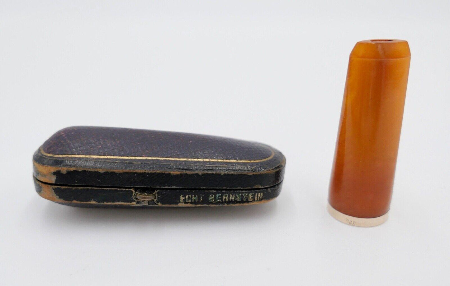 Bernstein ZIGARRENSPITZE in Box holder Amber 800 Silber ZIGARILLOSPITZE - Antikhandel-Stuttgart