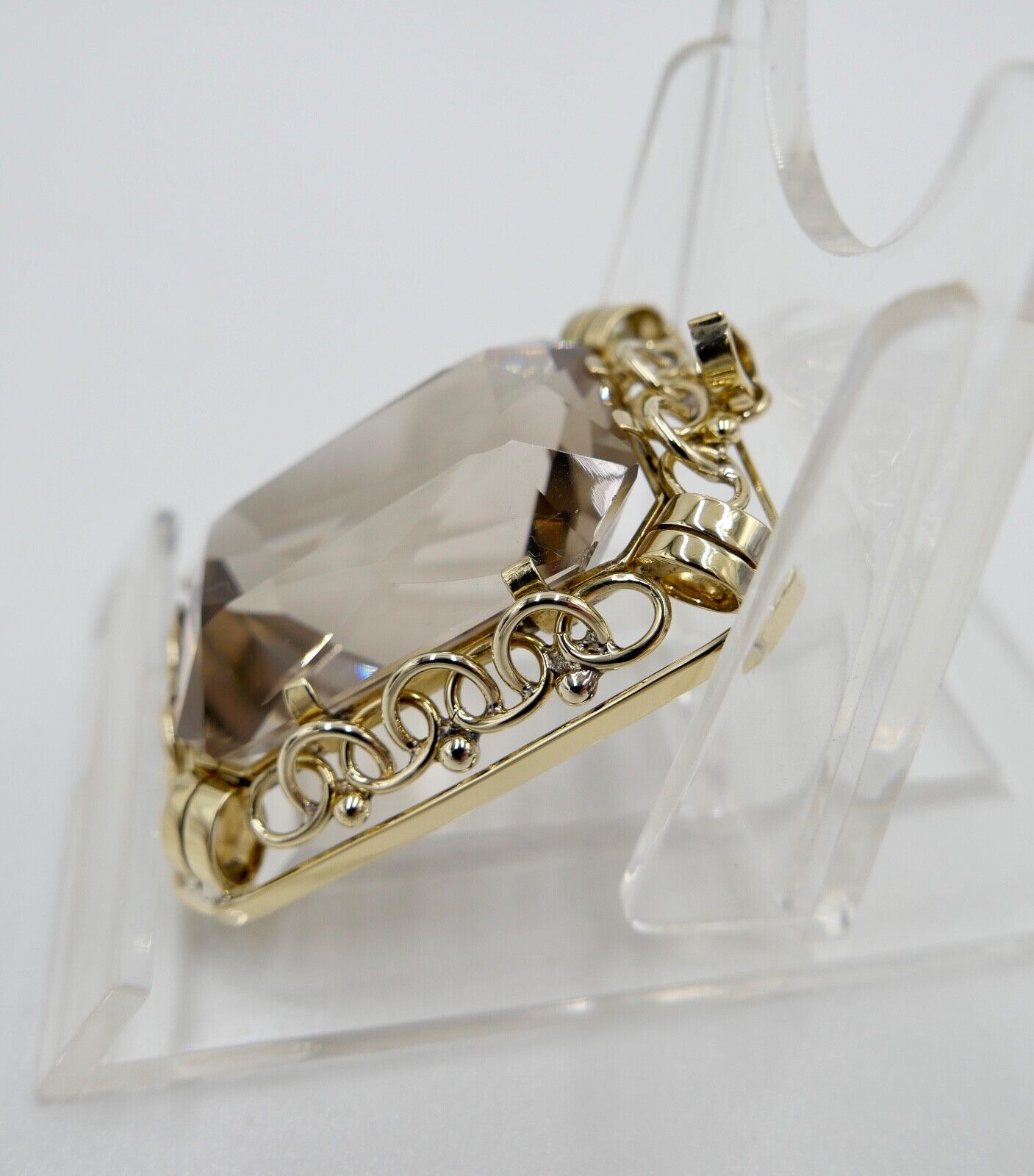 XXL Rauchquarz Anhänger 585 / 14K Gelbgold 40x31mm im Scheren Schliff 68,7 Ct - Antikhandel-Stuttgart