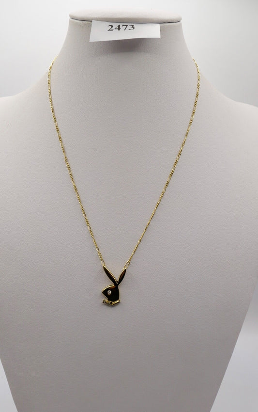 1990er Jahre Damen Playboy Hase Halskette 43cm in 750 18K Gelbgold Diamant