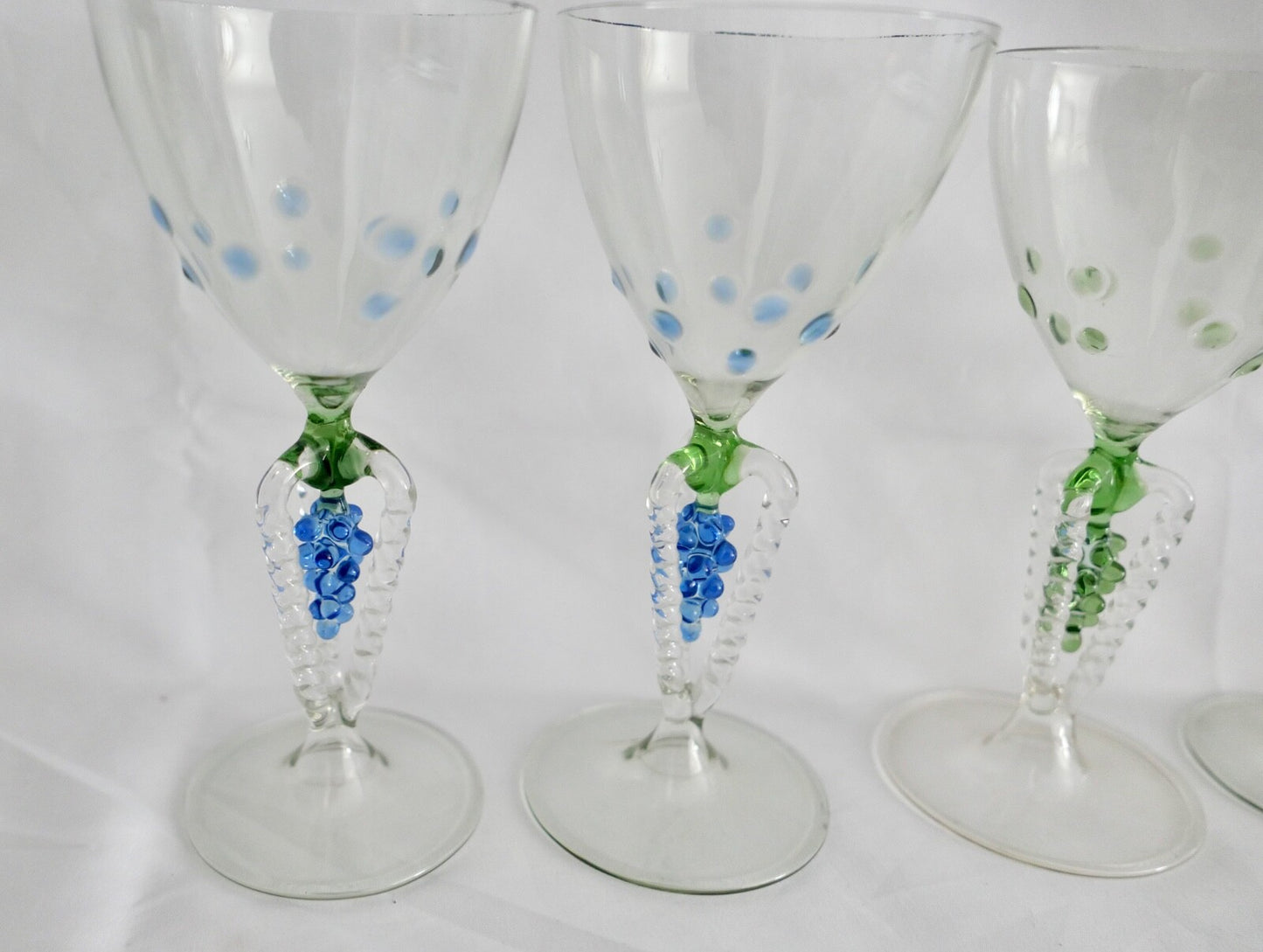 6x Lauscha Bimini Wein Glas Gläser Set Art Deco 14,8 cm buntes Traubenmotiv