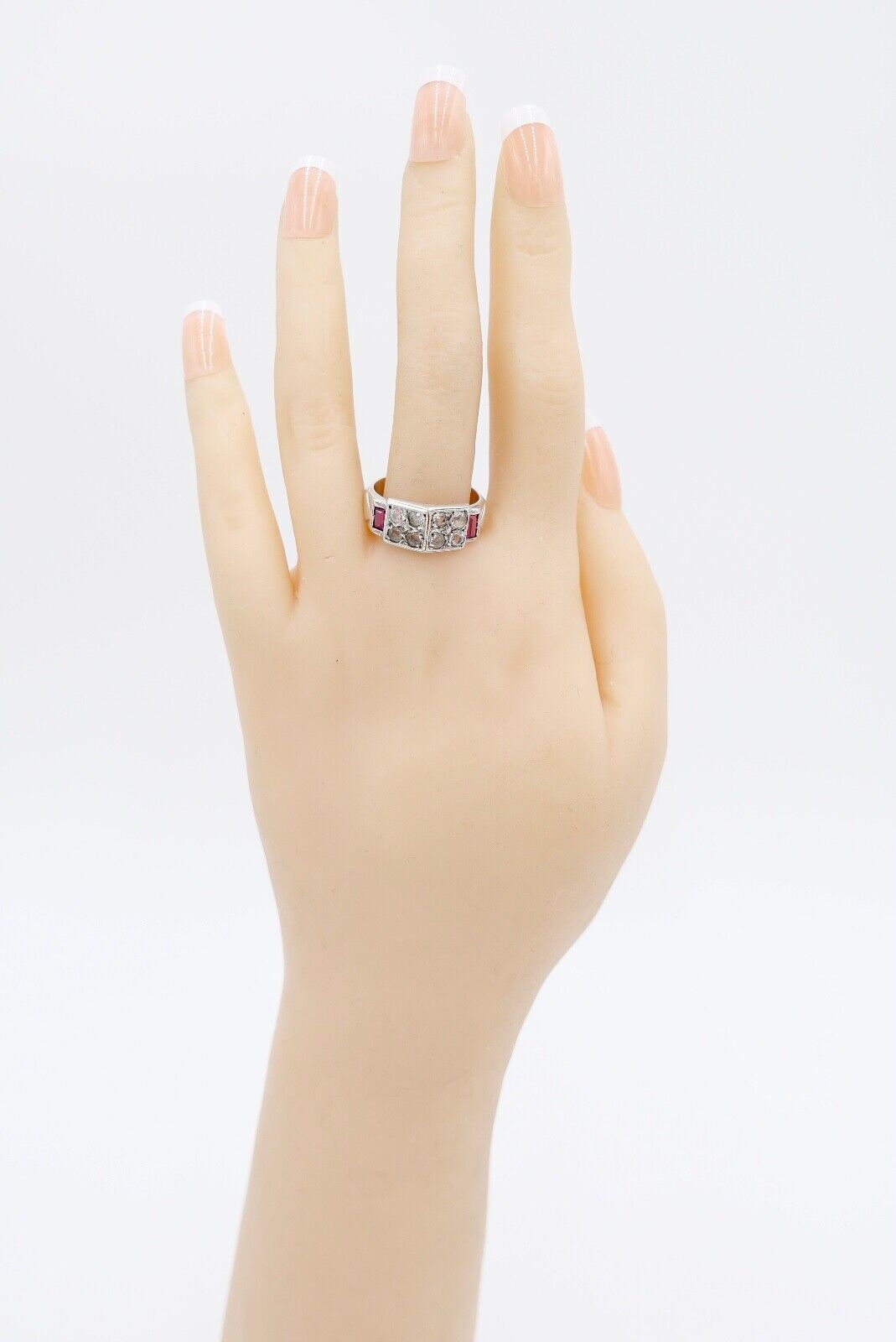 ART DECO Damenring Ring Silber Gr. 57 mit synth. Spinell Rubin Glasstein - Antikhandel-Stuttgart